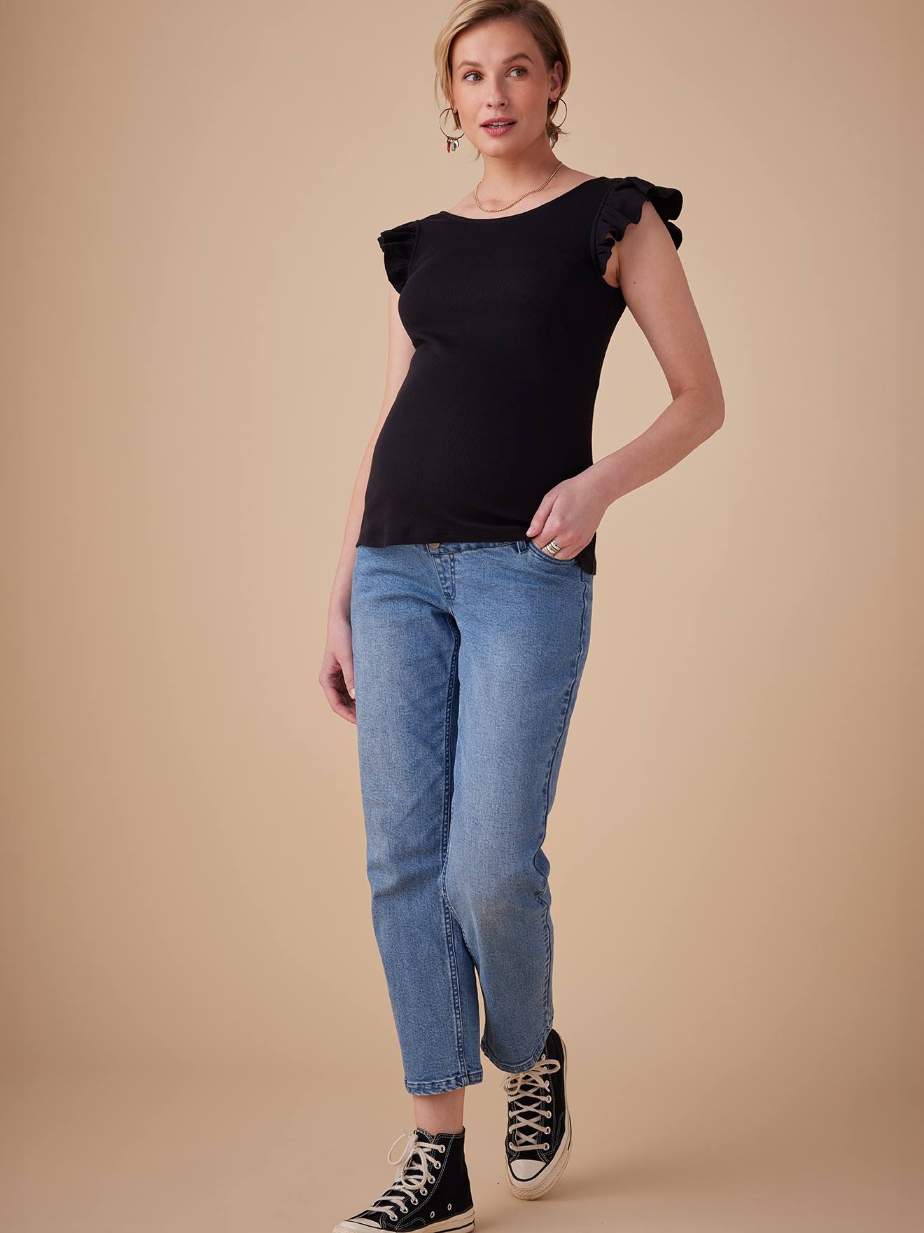 Envie de Fraise Umstands-Shirt mit Volantärmeln ENVIE DE FRAISE Oeko-Tex - schwarz