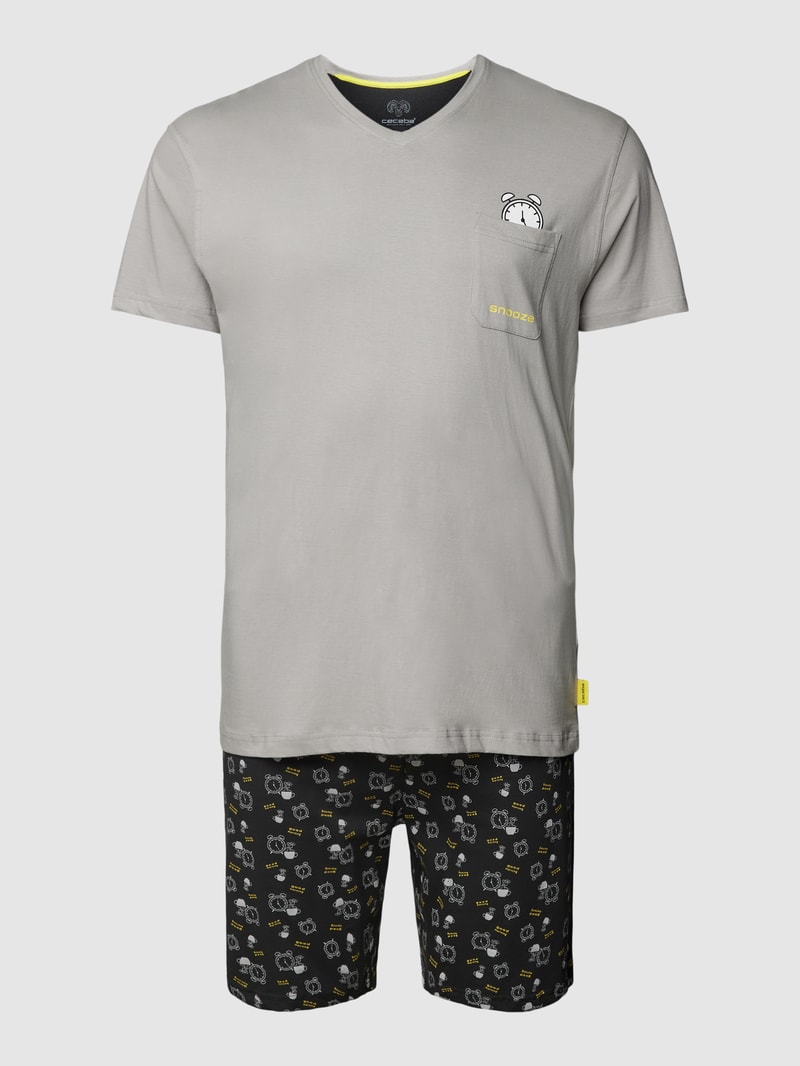 Pyjama mit Allover-Muster Modell 'PURE' in mittelgrau