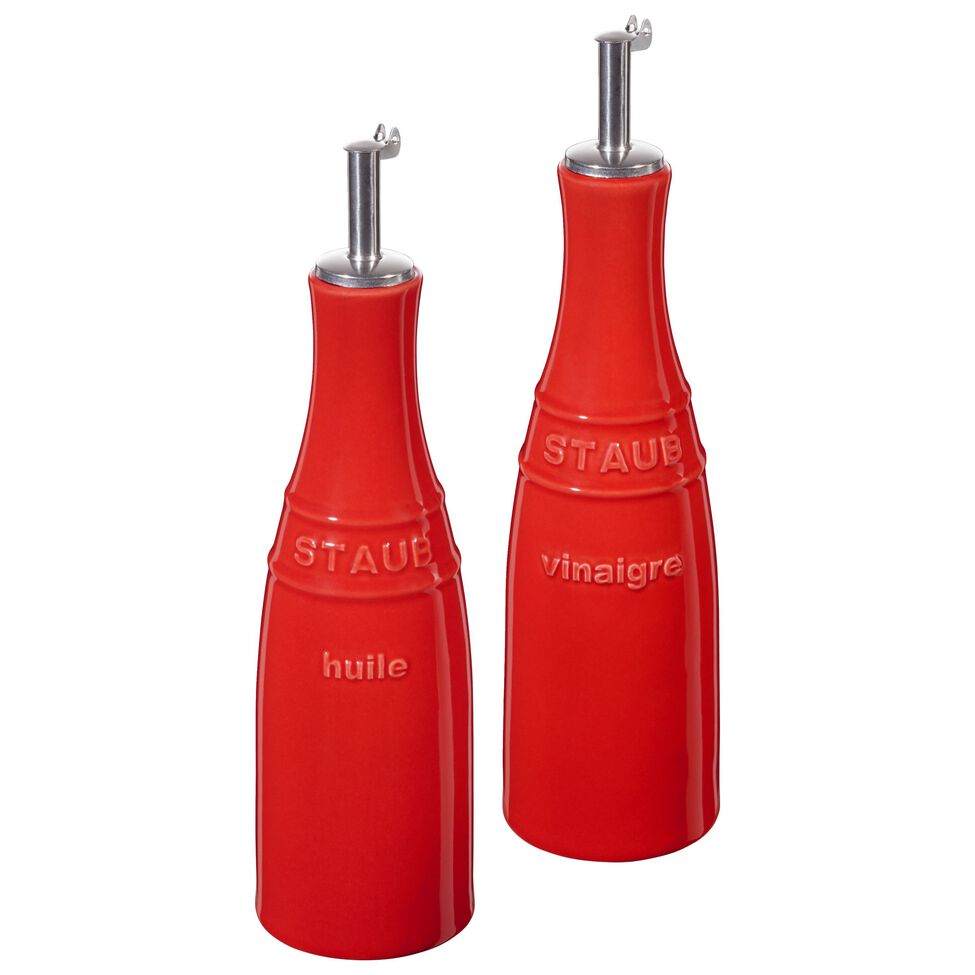 Öl- & Essigset 20 cm, Keramik, Kirsch-Rot