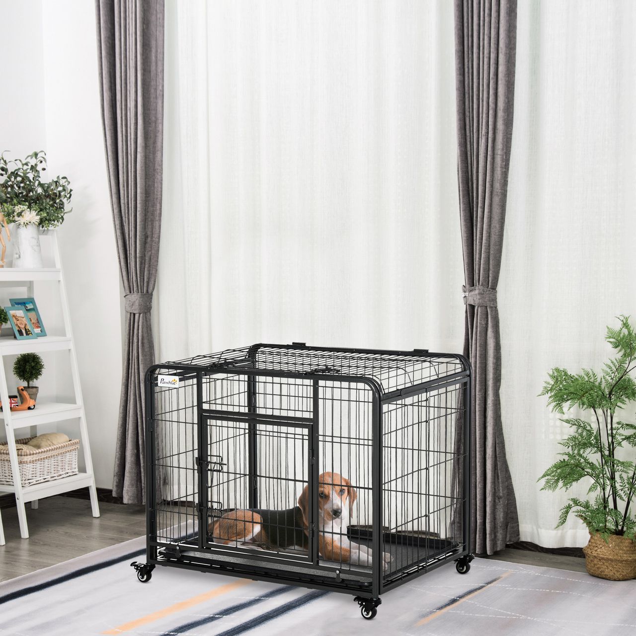 PawHut Transportbox faltbarer Transportkäfig mit Rädern Metall Grau Schwarz
