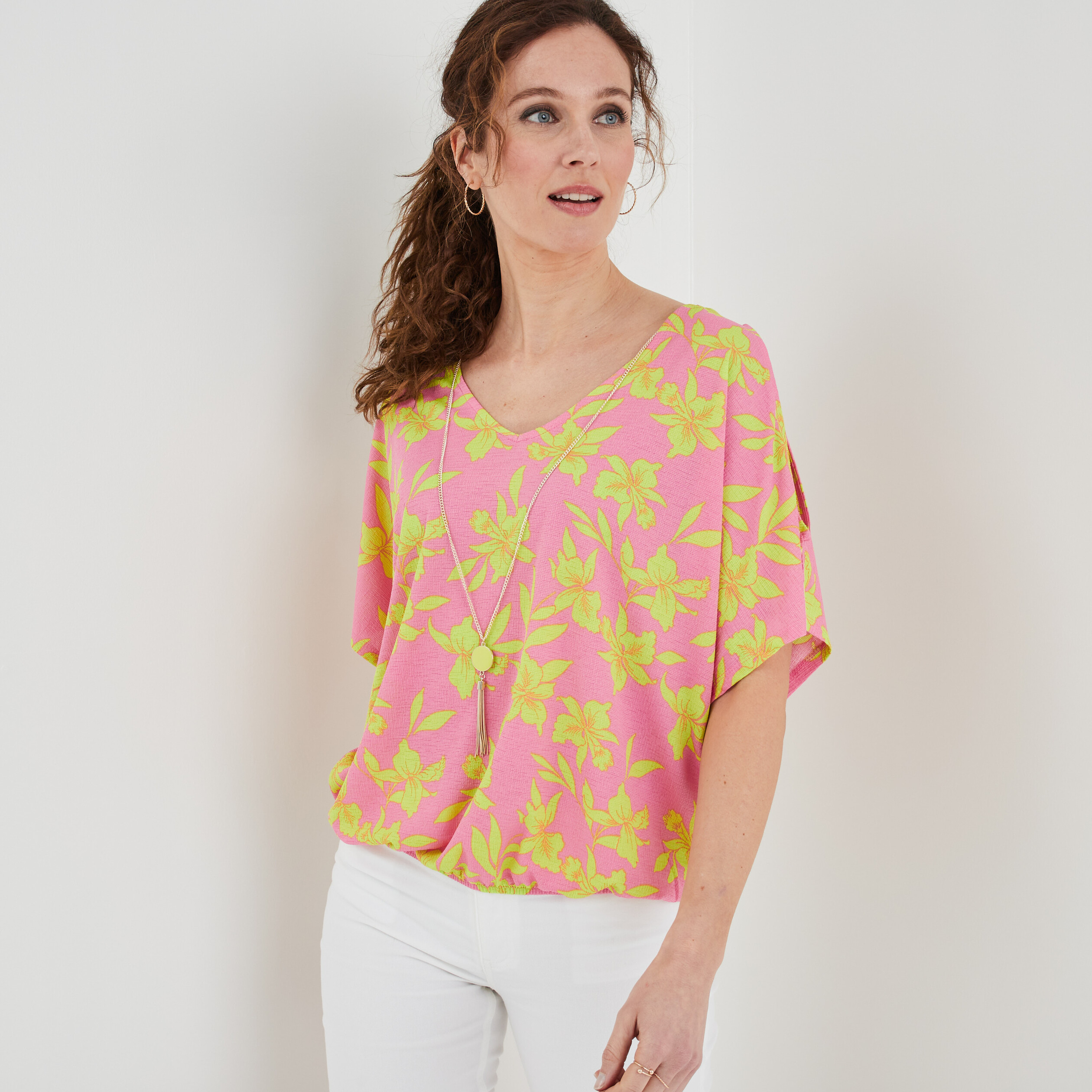 T-shirt détail bijou manches courtes rose femme | La Halle