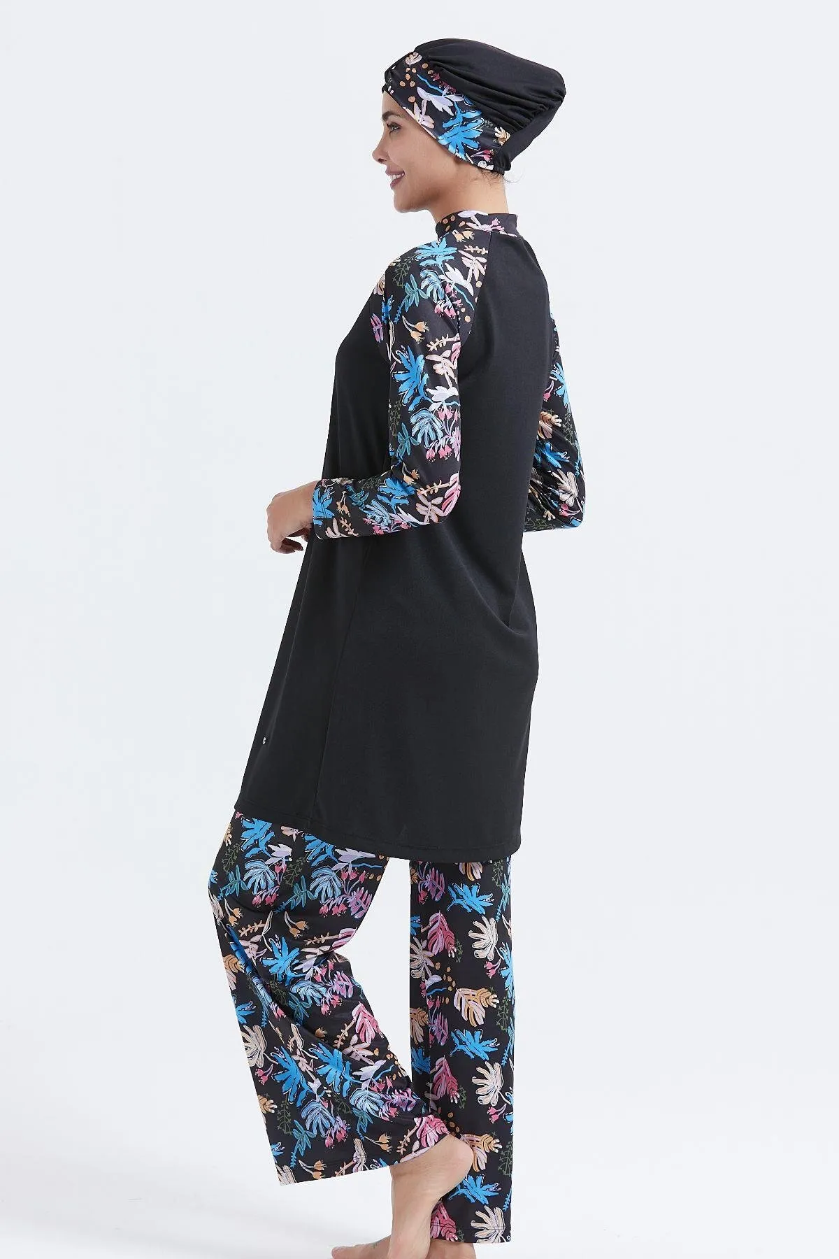 C&City  Vollständig bedeckter 4-teiliger Hijab-Badeanzug C11007 Schwarz