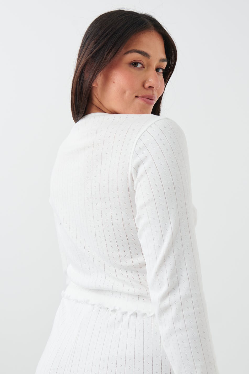 Pointelle long sleeve top