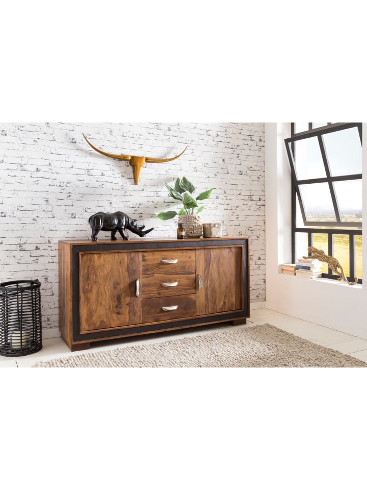 KADIMA DESIGN Design Sideboard Massivholz mit Kunstleder 160x44x80 cm günstig kaufen onesize