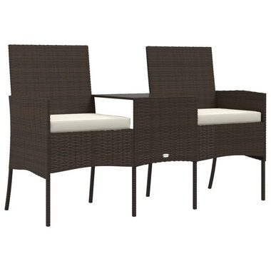 vidaXL Loungesofa 2-Sitzer Gartensofa mit Teetisch Poly Rattan Braun, 1 Teile