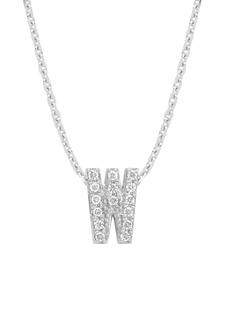 Pandantiv Diamond Point Witgouden W, diamant de 0,06 ct, alfabet