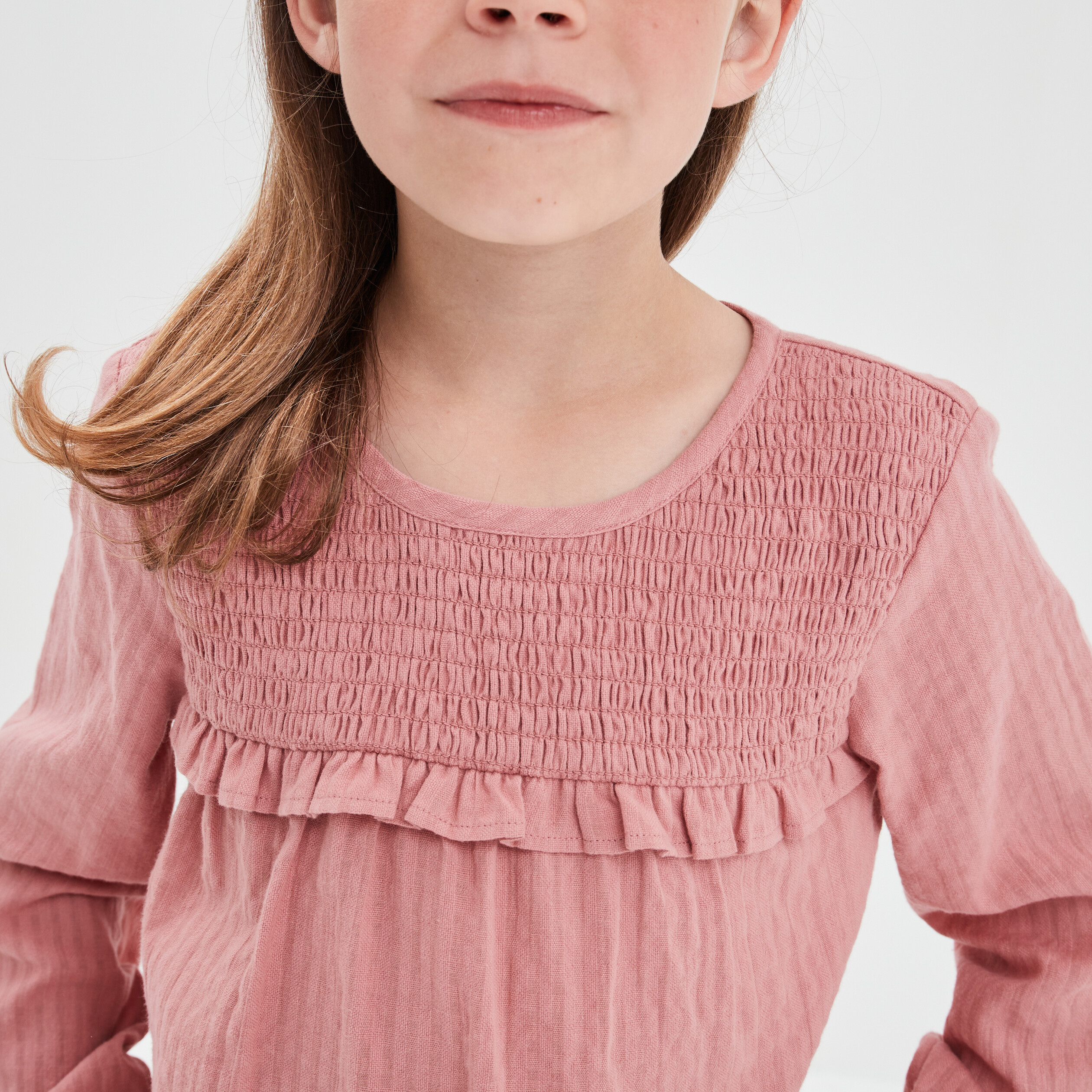 Blouse smockée au col coton Creeks rose fille | La Halle