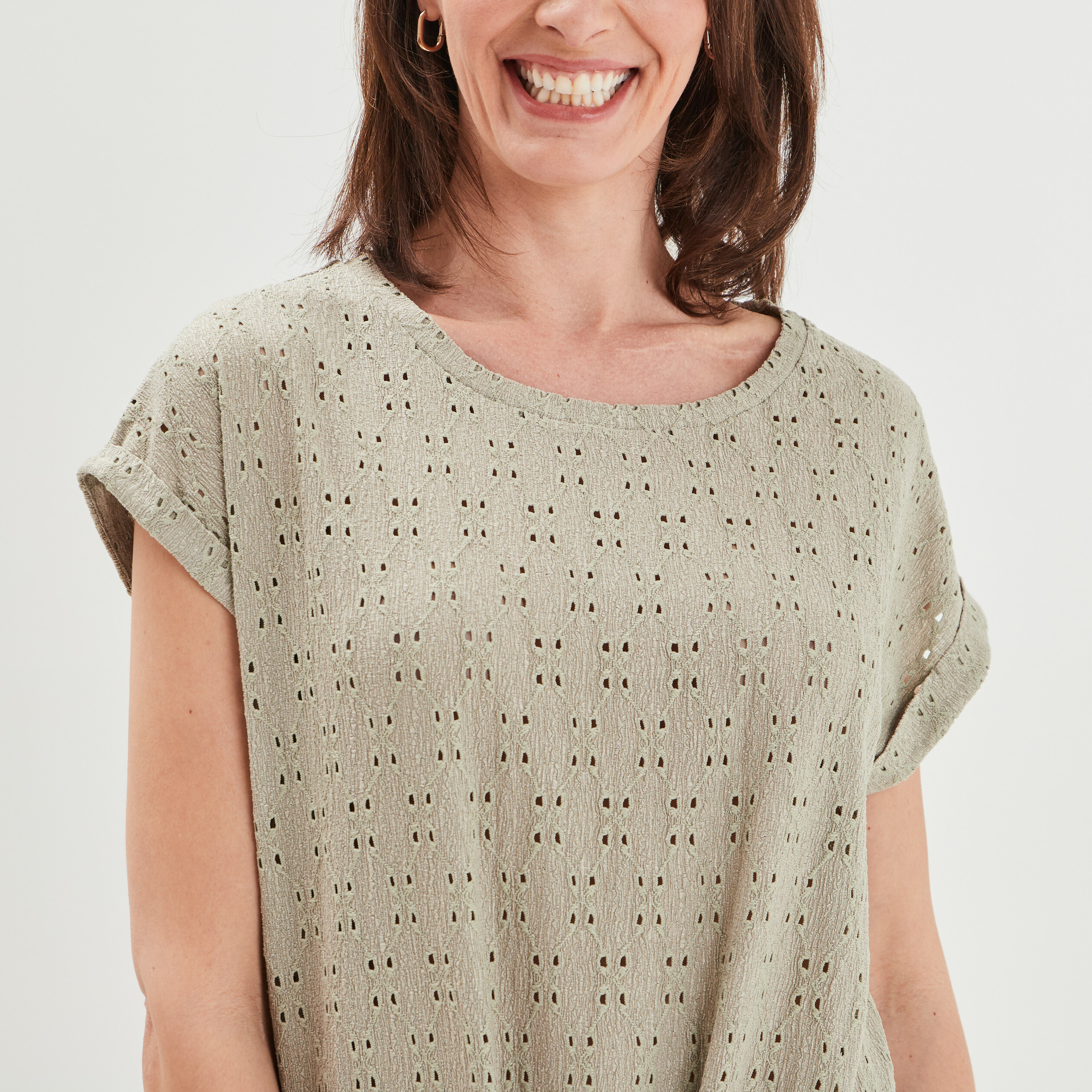 T-shirt manches courtes avec noeud vert kaki femme | La Halle