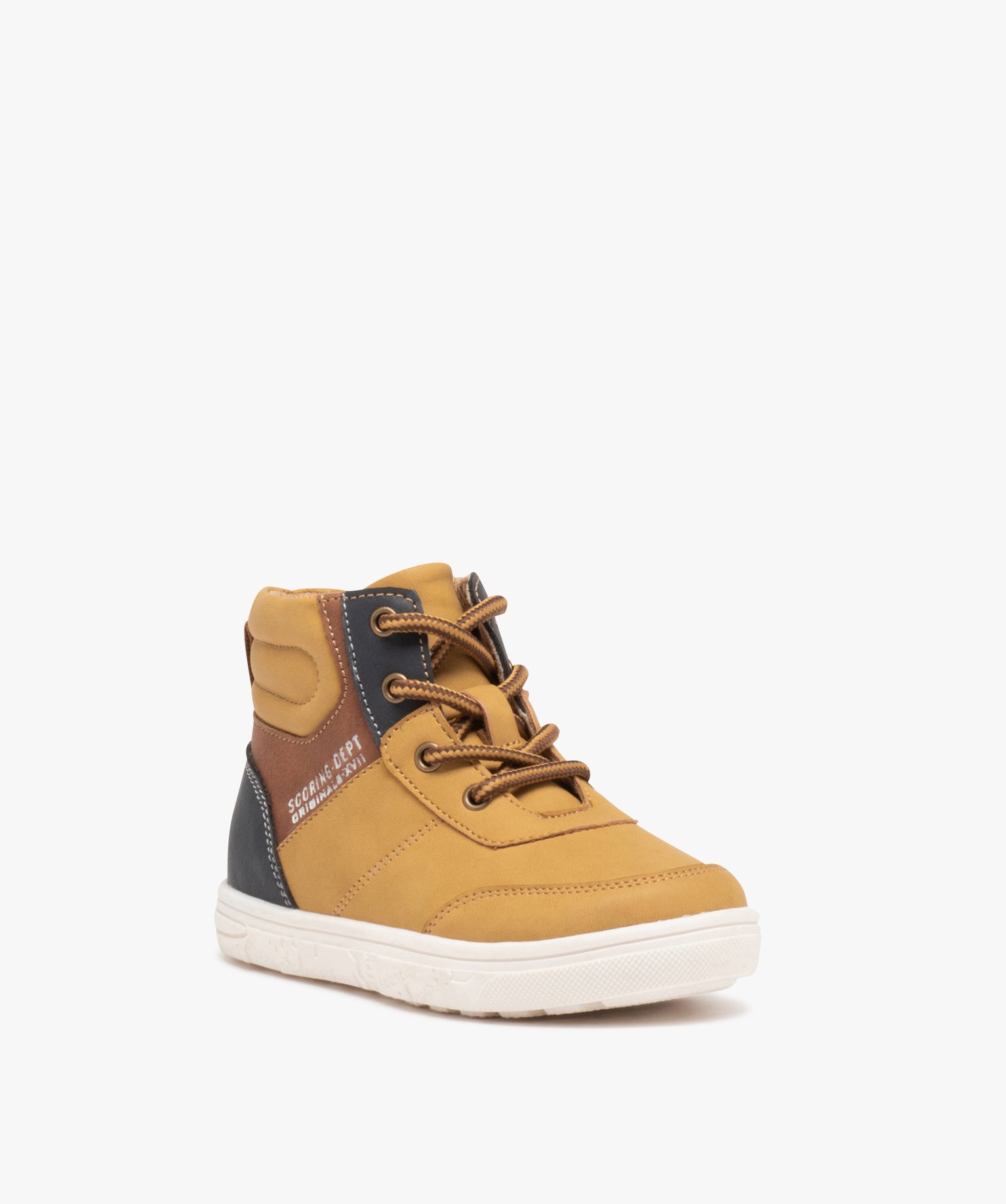 Boots Garçon mid-cut à zip avec lacets ronds bicolores camel | GEMO