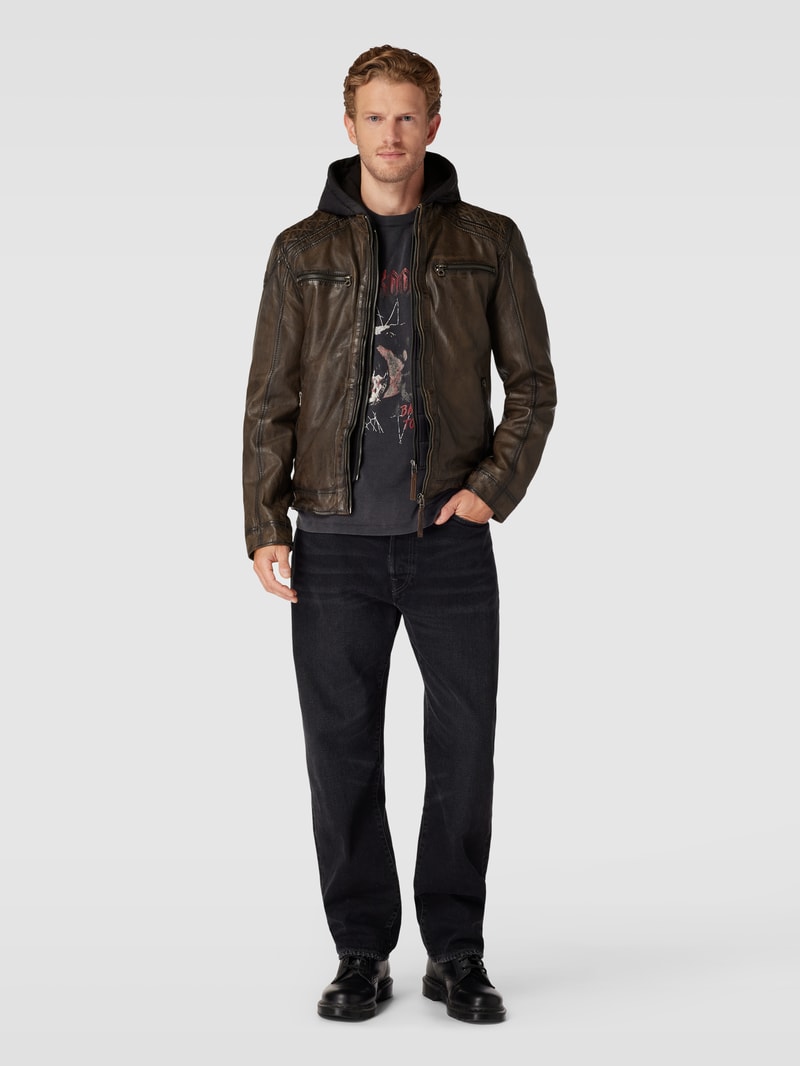 Lederjacke mit Kapuze in khaki