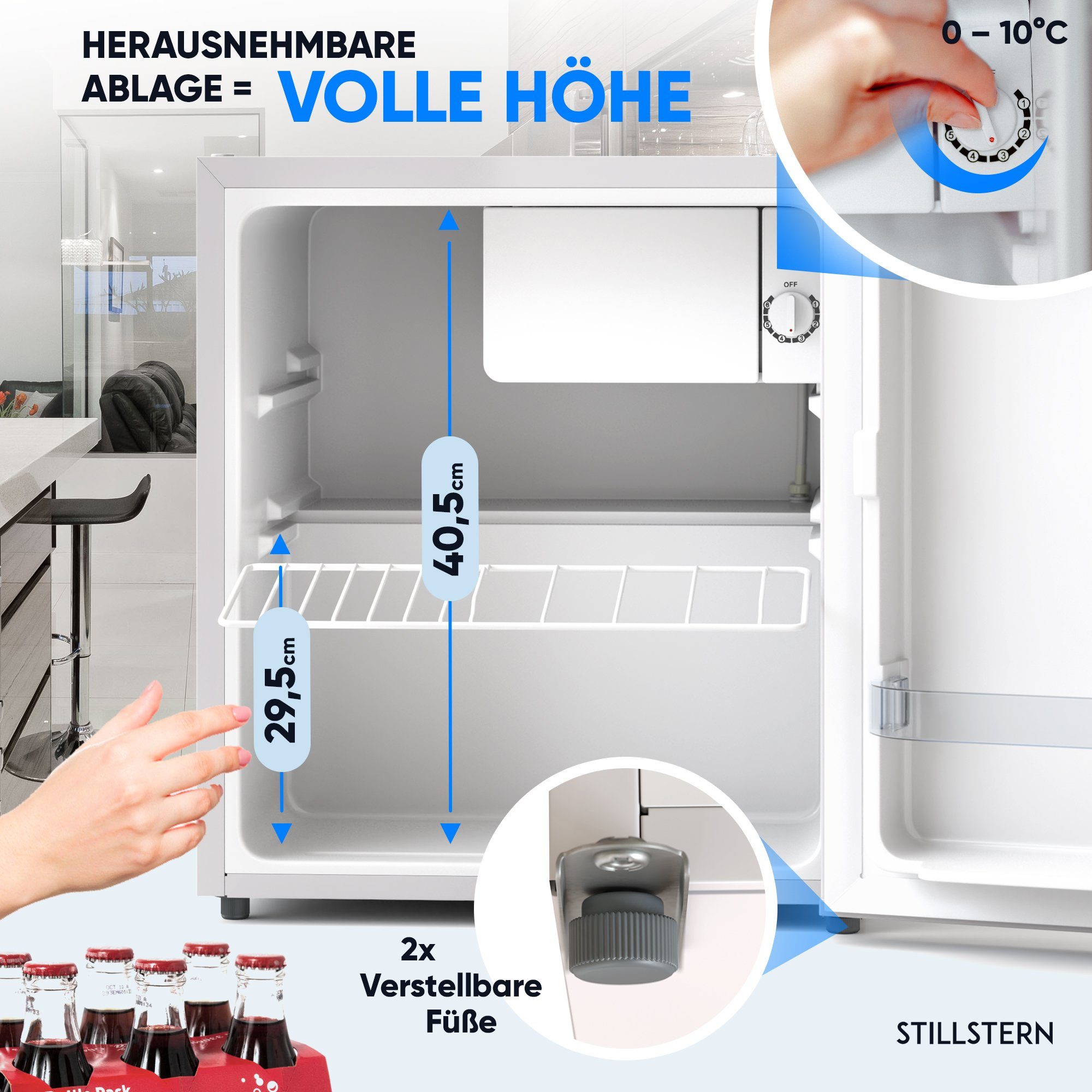 Stillstern Table Top Kühlschrank MKS 45.1, Mini Kühlschrank E 45L mit Abtauautomatik