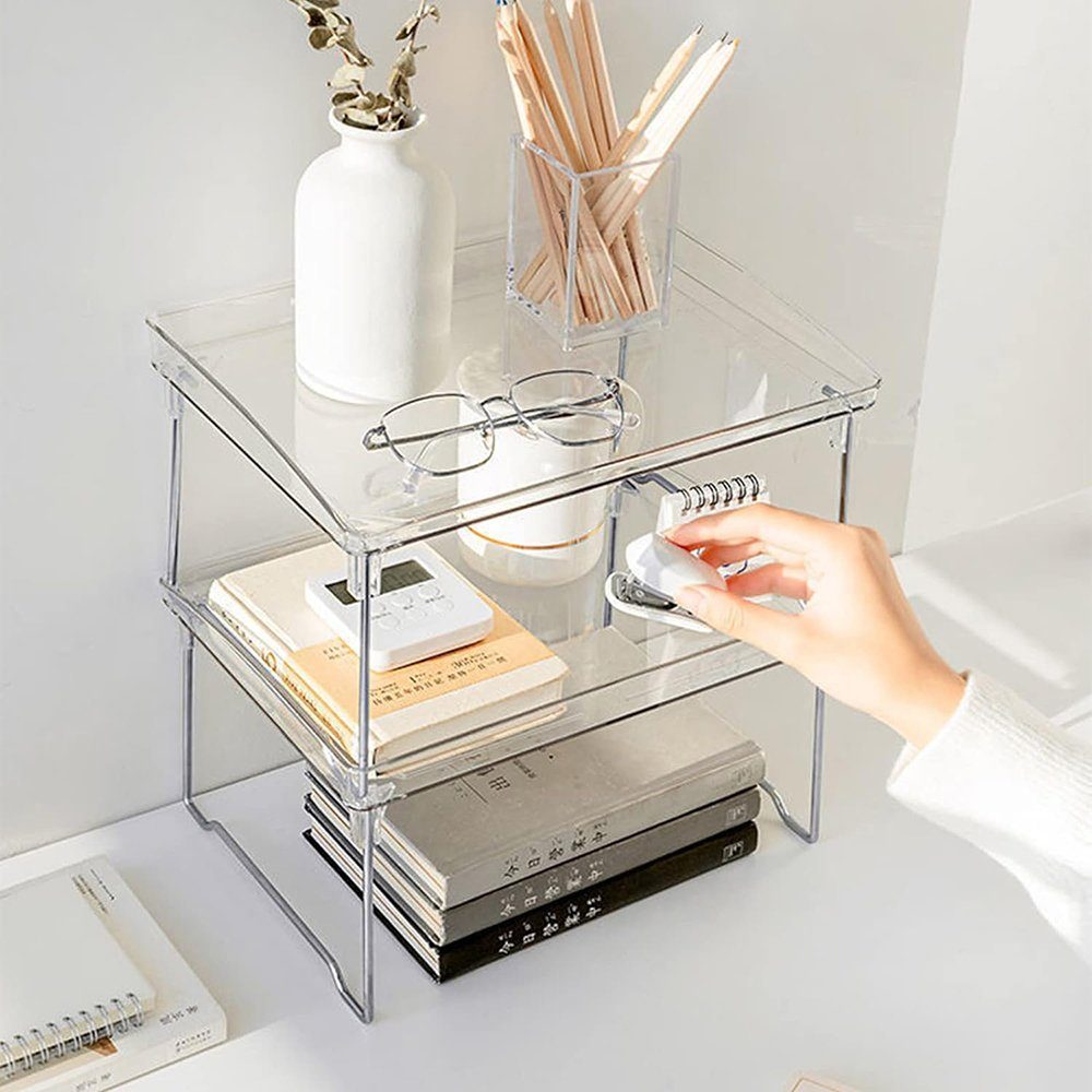 Wunderwelt Kosmetik-Kassette Transparent Stapelbare Regale Klappregal Make Up Organizer Ständer, 1-tlg., Zusammenklappbares Lagerregal, Desktop-Aufbewahrungsregal für Wasserbecher