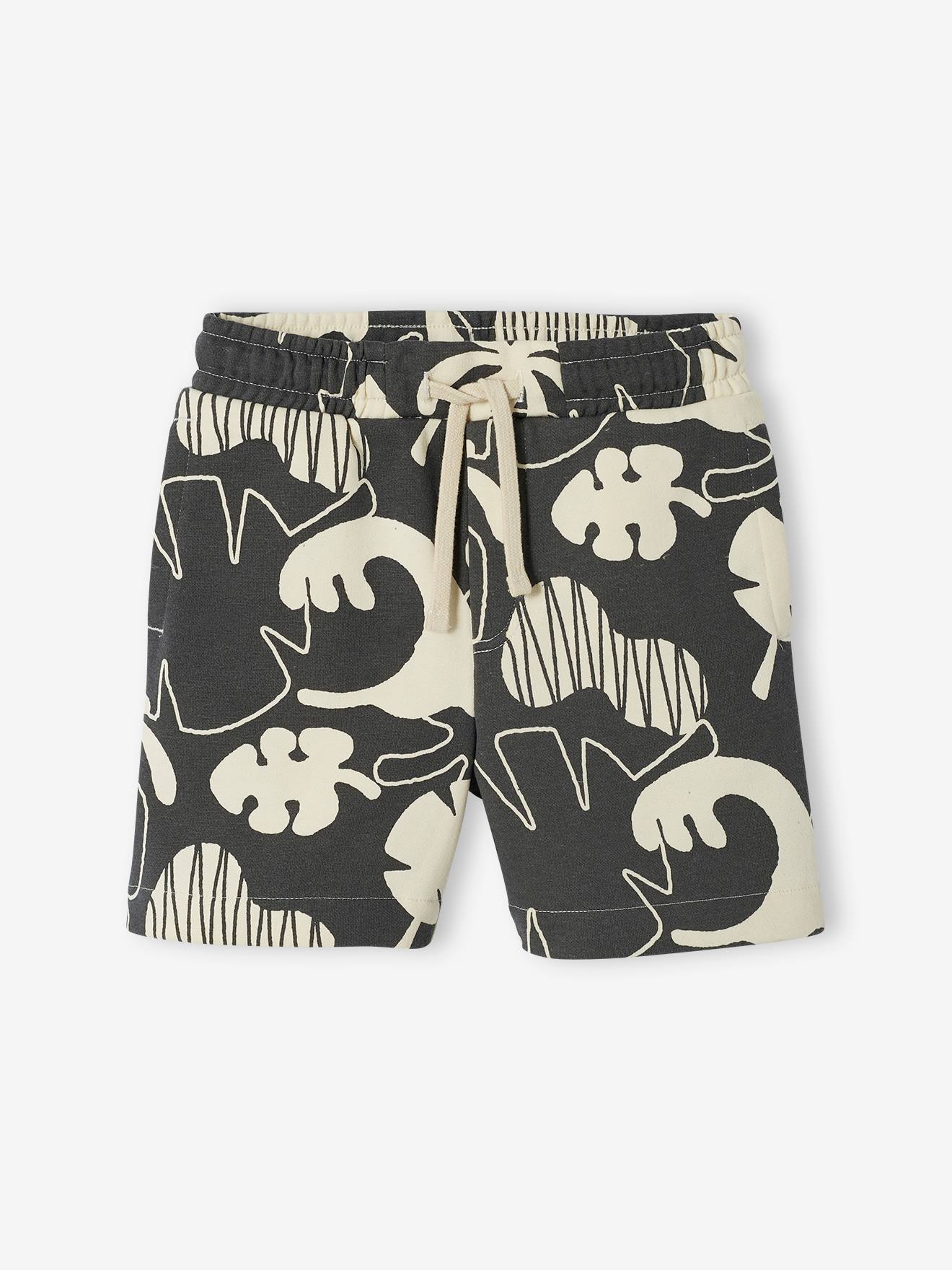 Short en molleton maxi motifs exotiques garçon vert sauge