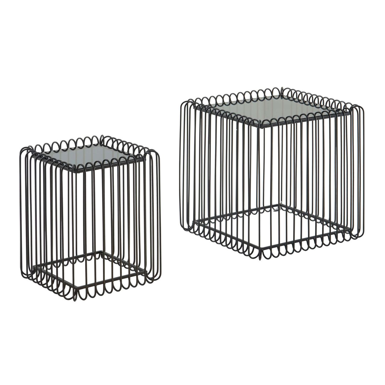 Skyport WOHNLING Beistelltisch Wohnzimmertisch Set Glas Satztisch Drahttisch Quadratisch