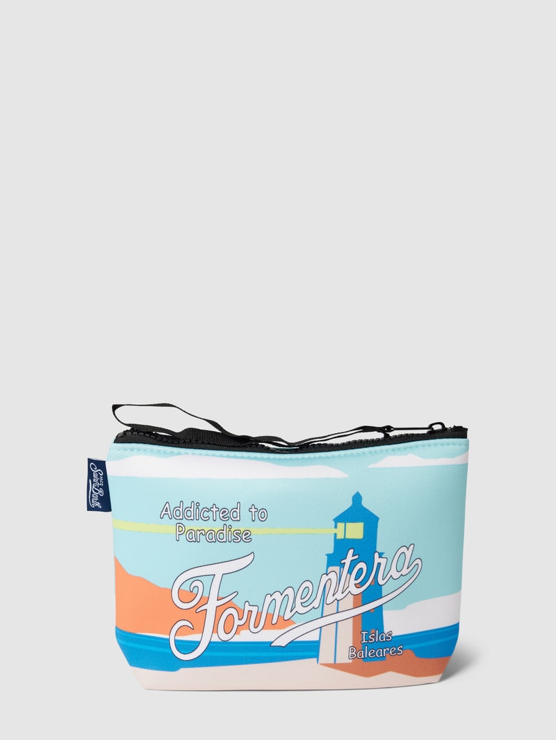 Kulturtasche mit Allover-Muster Modell 'ALINE SPONGE' in aqua blau