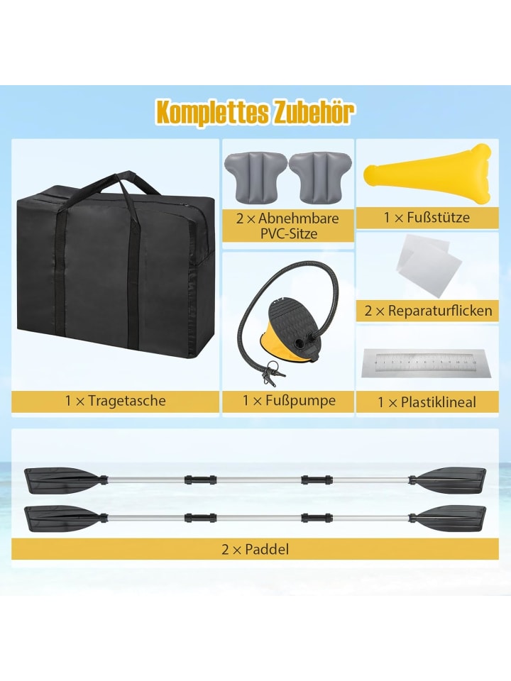 COSTWAY Aufblasbares Kajak für 2 Personen in Gelb günstig kaufen 80 x 37 cm