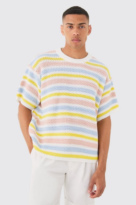 Gestreiftes Oversize T-Shirt in Weiß