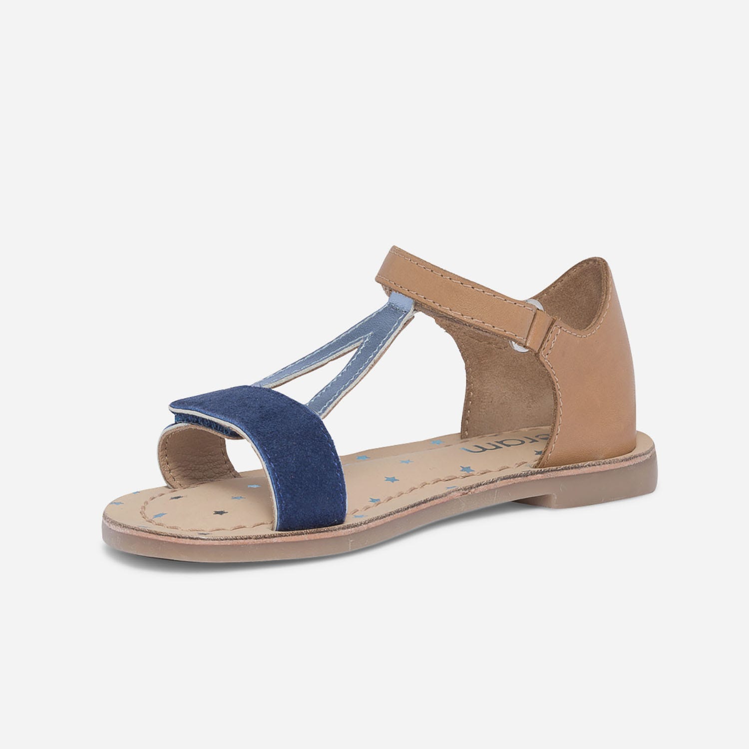 Sandale bleue et camel en cuir à semelle étoilée