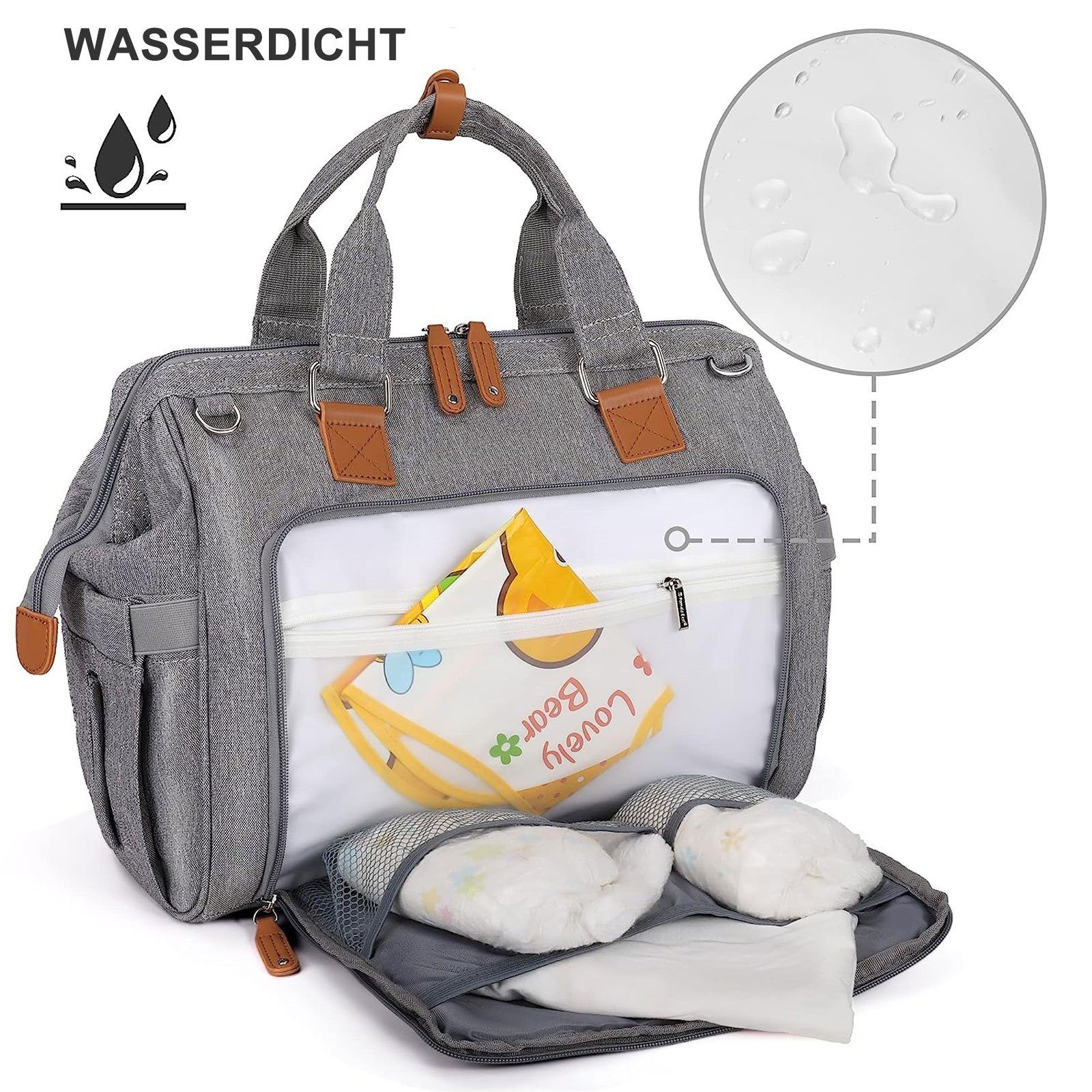 REDOM Wickeltasche Baby Multifunktions-Babytaschen Henkeltasche Umhängetasche Handtasche (Windeln Babyflasche Milchfläsche Tasche mit isoliertem Flaschenhalter, Multifunktional, Babytasche, Wickeltasche, für Mama und Papa unterwegs), mit Handyfach tr
