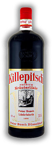 Killepitsch Düsseldorf 3,0 Liter Killepitsch Düsseldorf 3,0 Liter Dieser Kräuterlikör ist eine alte Düsseldorfer Spezialität und hat in den USA mittlerweile Kultstatus erreicht. 3	 Liter - Vol 42%