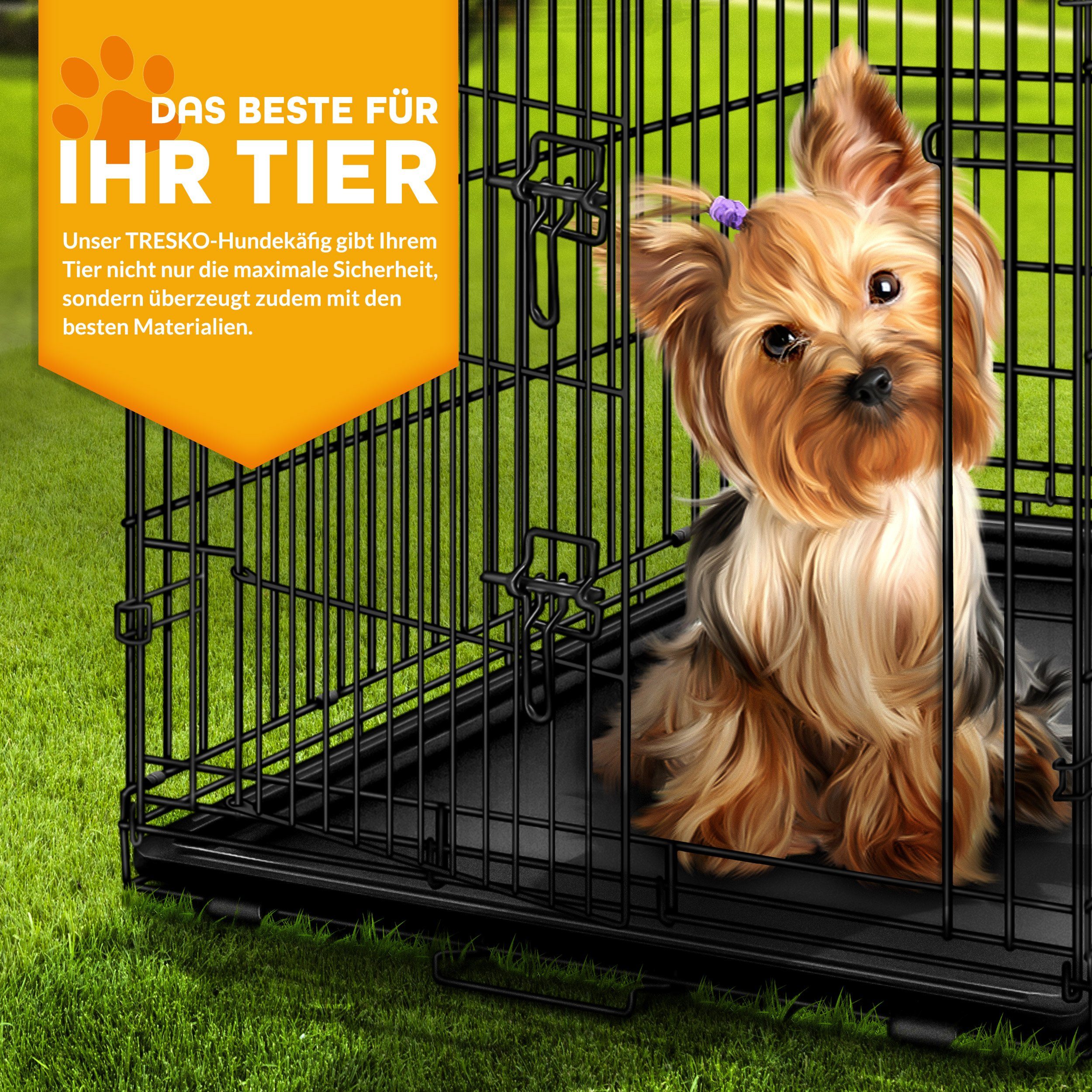TRESKO Hundekäfig Metall Transportkäfig Auto faltbar mit 2 Türen, Hundebox mit Bodenschale, Transportbox Drahtkäfig