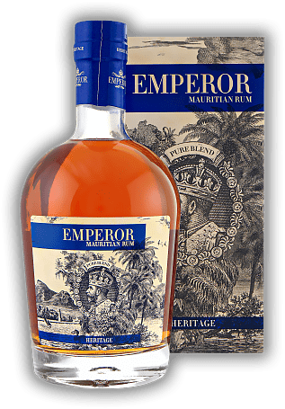 Emperor Heritage Mauritian Rum Blue Label Emperor Heritage Mauritian Rum Blue Label Elegant und fein mit Noten von getoasteter Eiche und sanftem Holz. 0,7	 Liter - Vol 40%