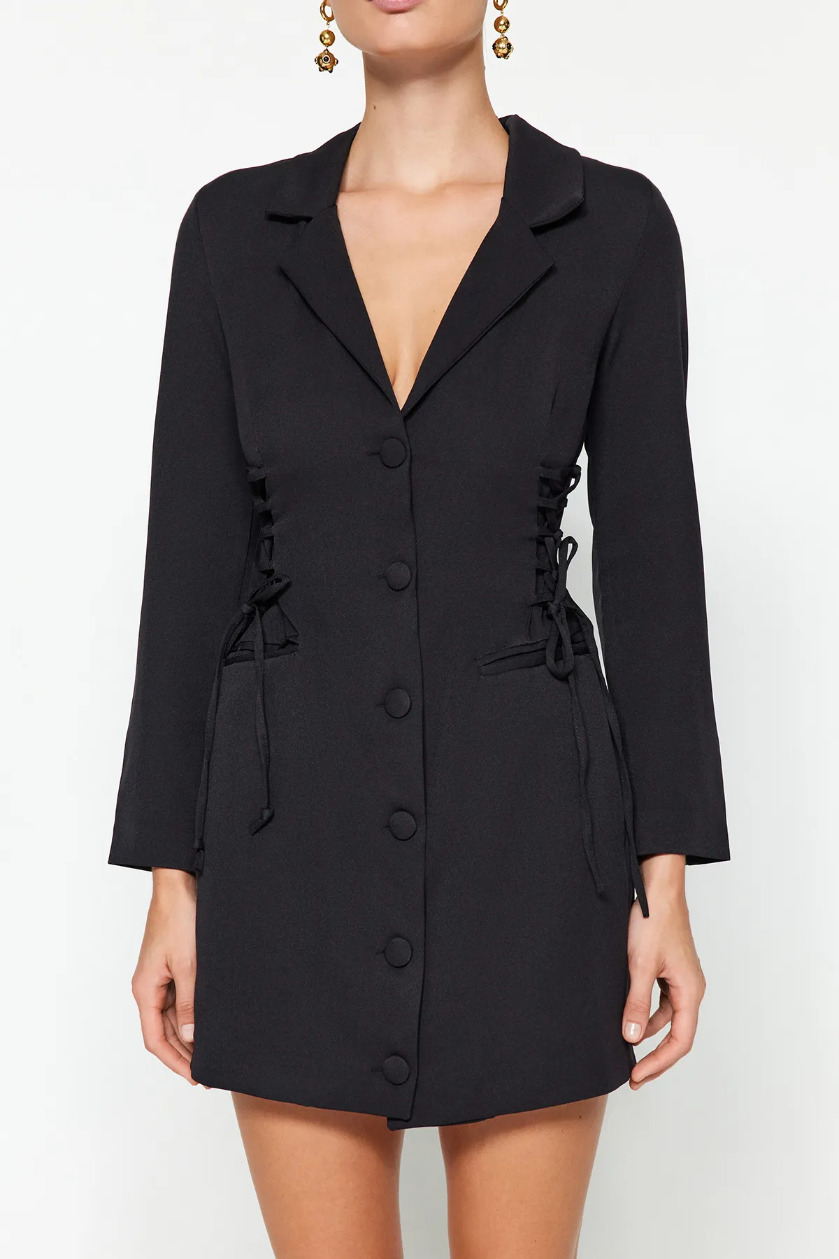 Trendyol Collection  Oil Tie Detailliertes, gewebtes Jackenkleid TWOAW24EL00402