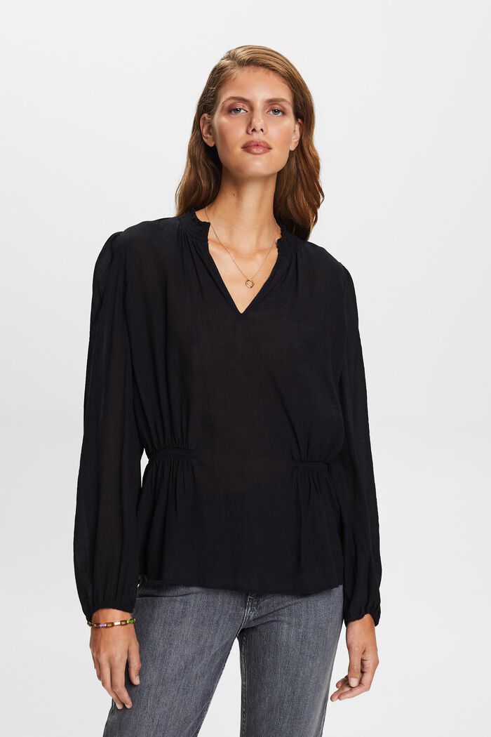 Crêpe-Bluse mit V-Ausschnitt