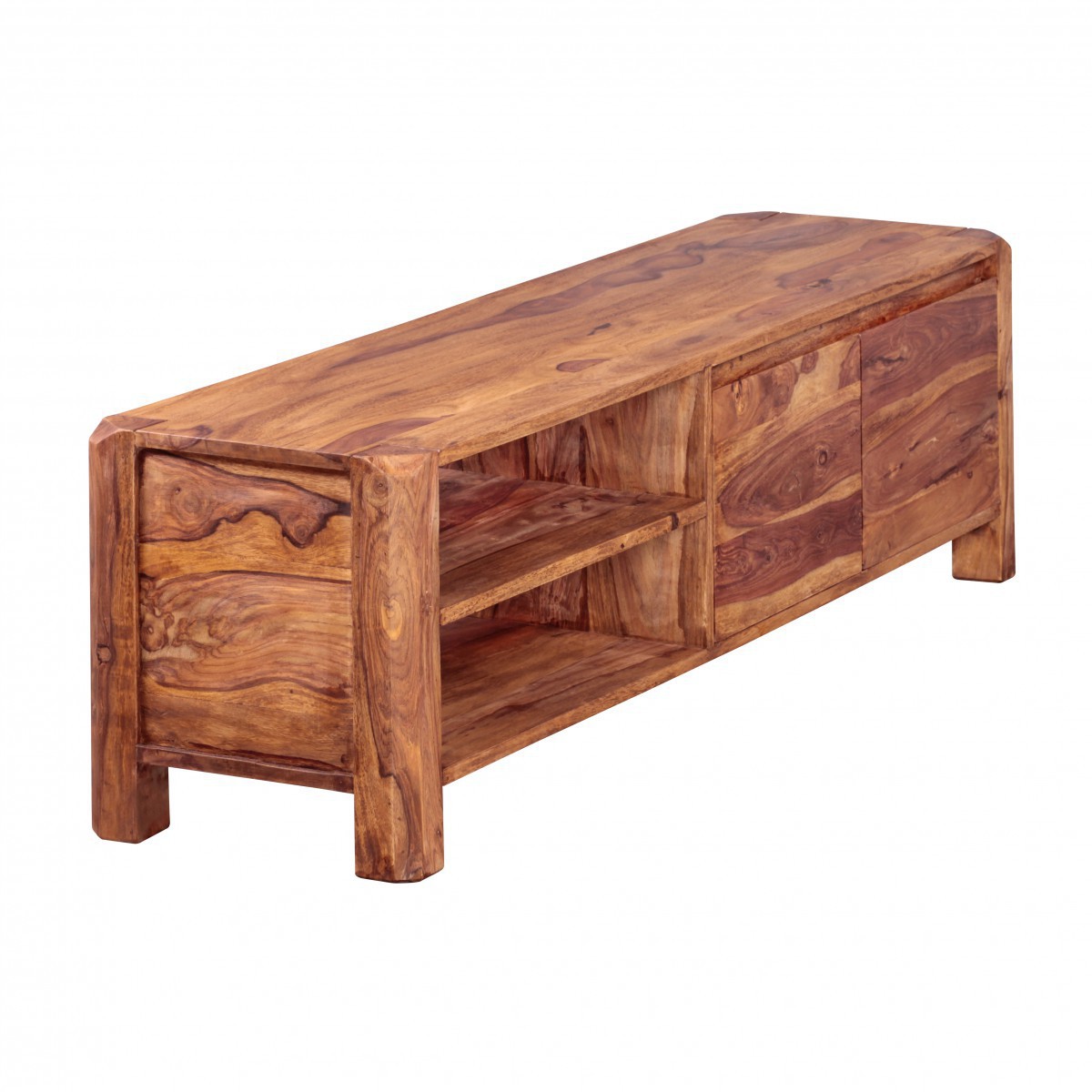 Wohnling Lowboard Massivholz Sheesham Kommode 140 cm TV-Board Ablage-Fächer Landhaus-Stil Unterschrank 40 cm TV-Möbel