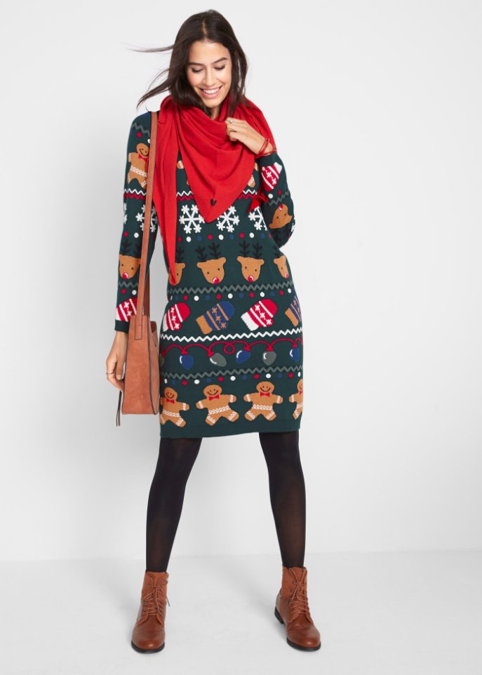 Kurzes Weihnachts-Strickkleid Lebkuchen