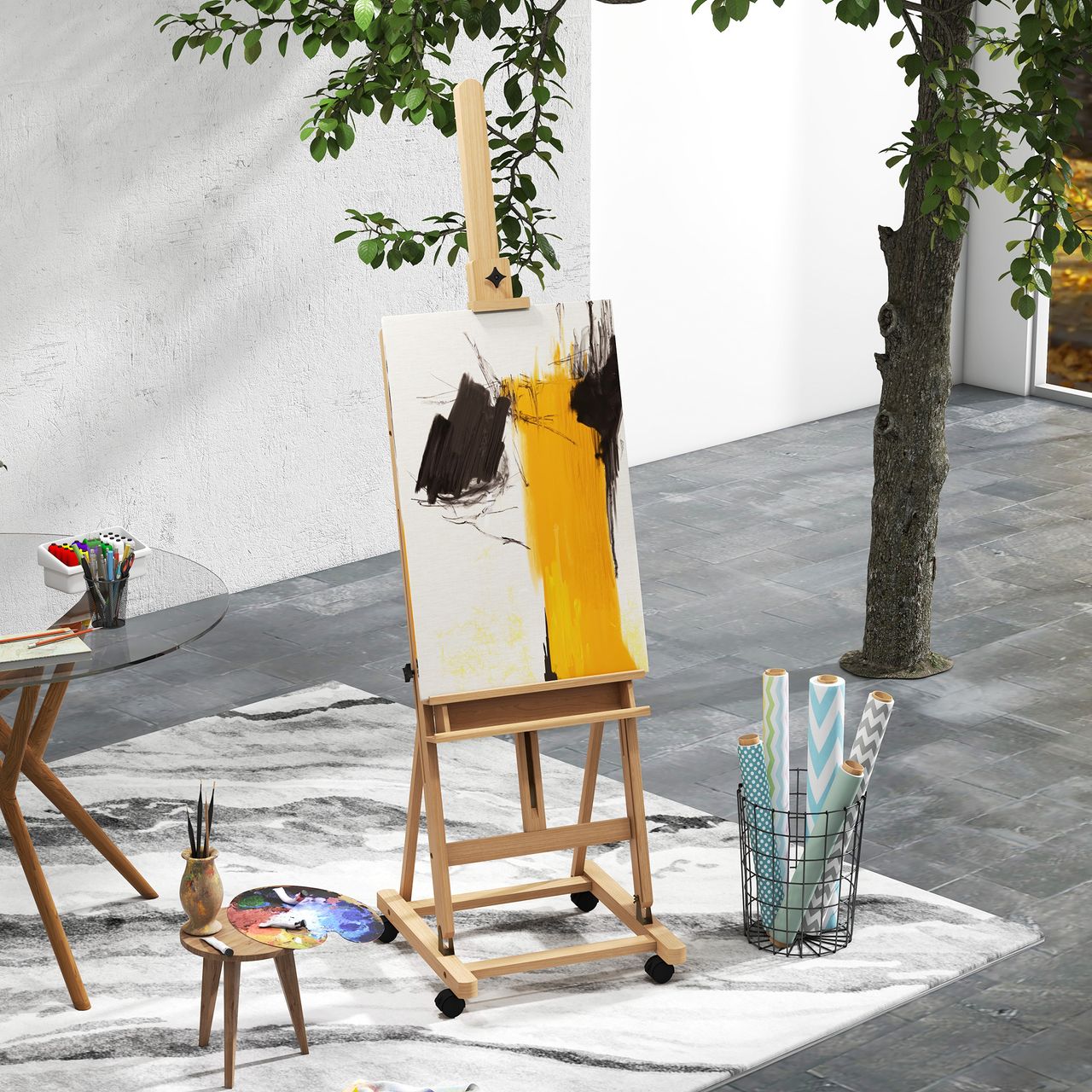 Vinsetto Staffelei Standstaffelei Klappbare Atelierstaffelei mit Rollen Holz