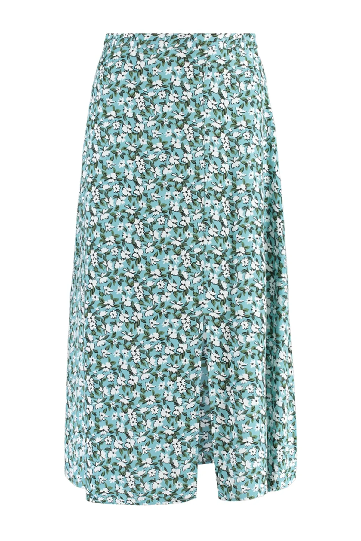 Trendyol Collection  Grüner gewebter Midirock aus Viskosestoff mit Schlitzdetail und Blumenmuster TWOSS20ET0230