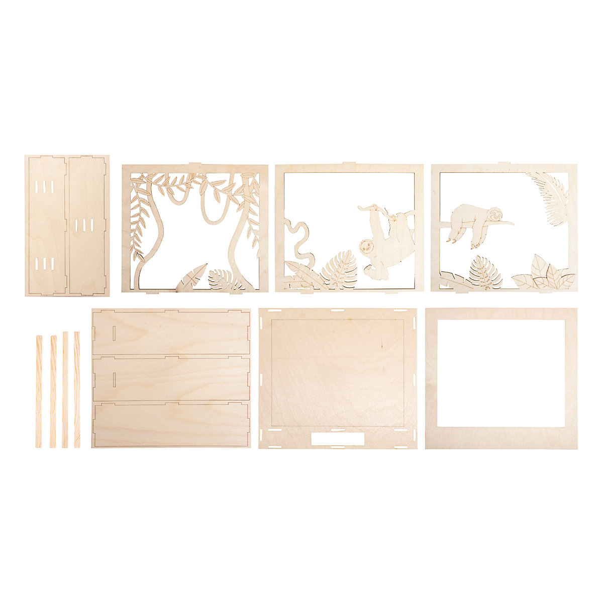 Holzbausatz 3D-Motivrahmen Faultier, natur, 24x24x6,5cm, 11-tlg.
