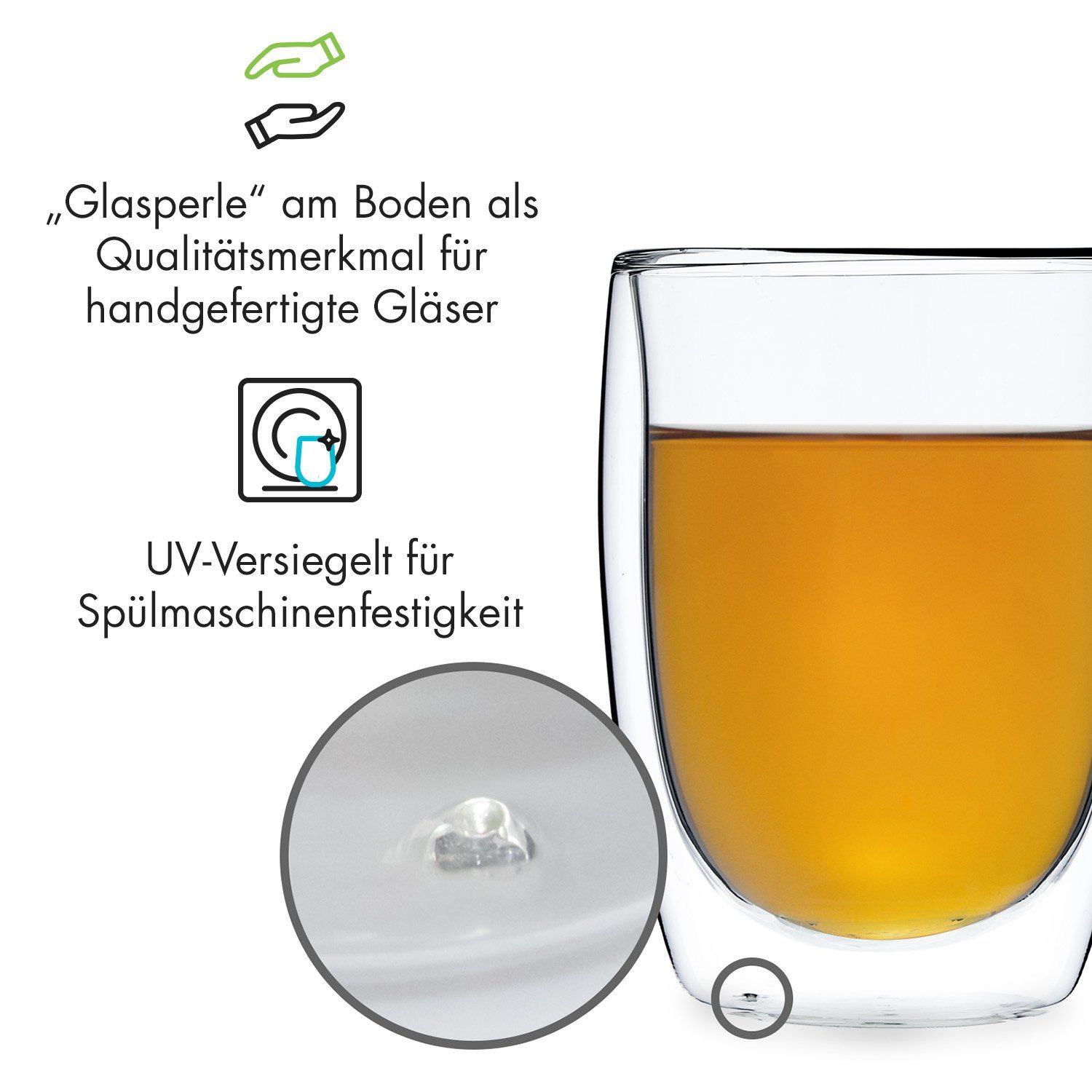 Klarstein Thermoglas Glaswerk Mirano doppelwandige Thermogläser Set, Borosilikatglas