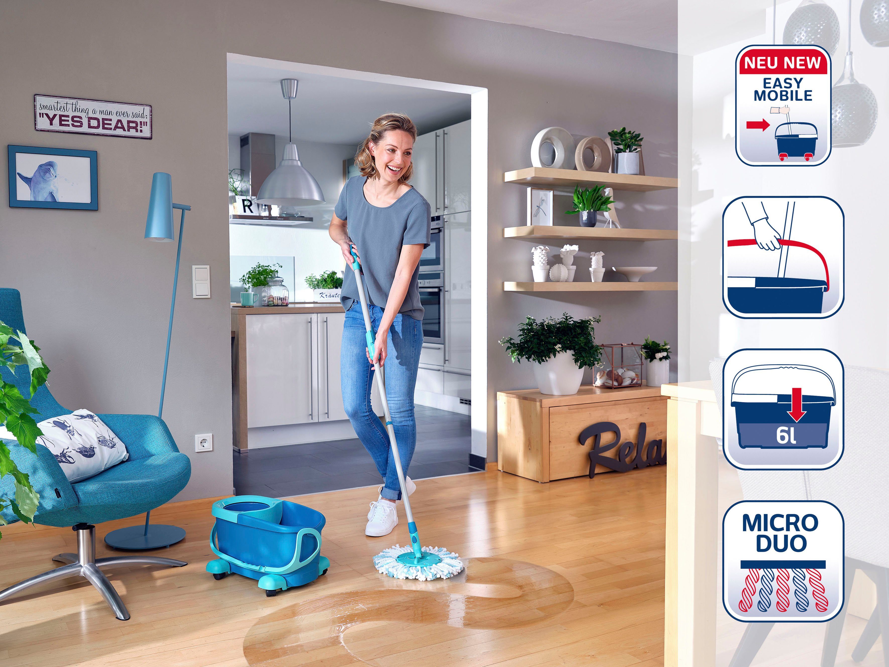 Leifheit Bodenwischer-Set Set CLEAN TWIST Disc Mop Ergo Mobile, inkl. Rollwagen und Eimer