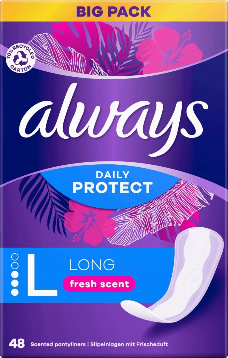 Slipeinlagen Daily Protect Long mit Frischeduft BigPack, 48 St