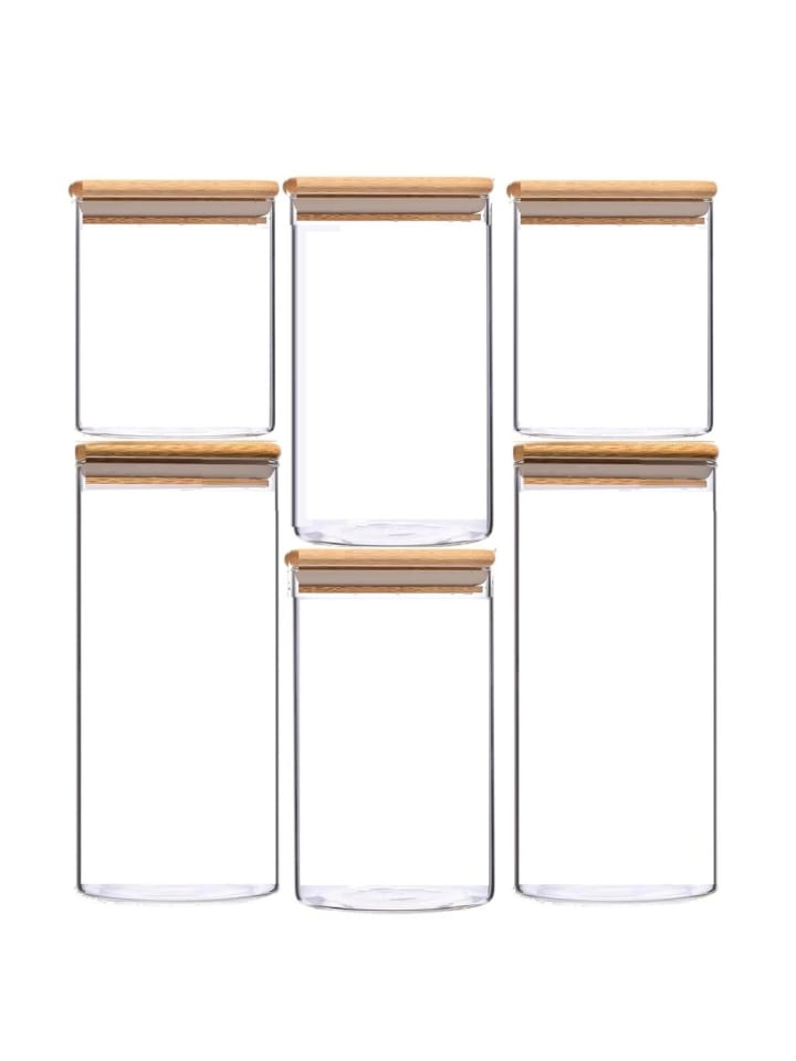 Cheffinger 6-teiliges Glas Vorratsdosen-Set mit Bambusdeckel in Transparent günstig kaufen 6
