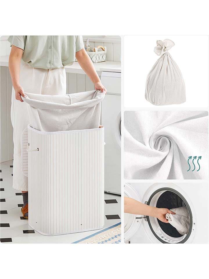 Songmics Wäschekorb in Weiß/ Hellbraun - (B)40 x (H)60 x (T)30 cm günstig kaufen onesize