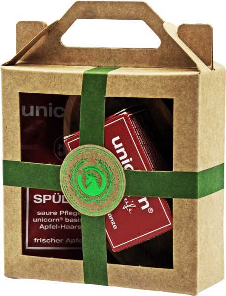 unicorn Mini Geschenk-Set Haarseife, Spülung & Holzschale Haarpflegeset