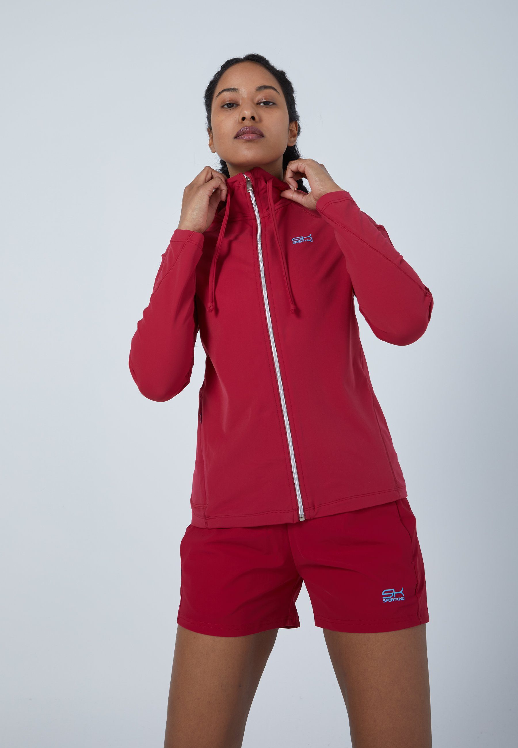 SPORTKIND Trainingsjacke Tennis Joggingjacke mit Kapuze bordeaux rot
