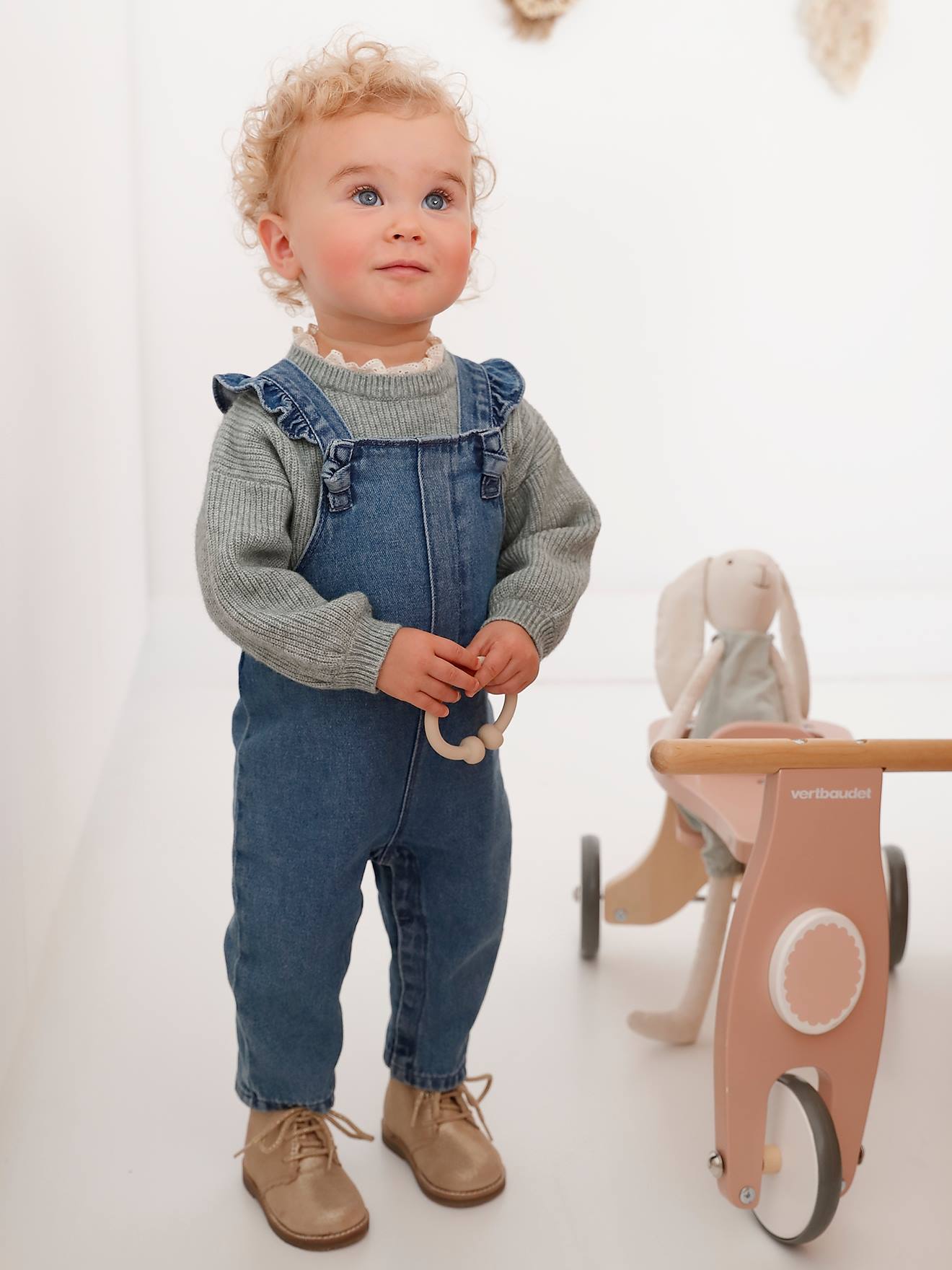 Vertbaudet Mädchen Baby Jeans-Latzhose - blue stone