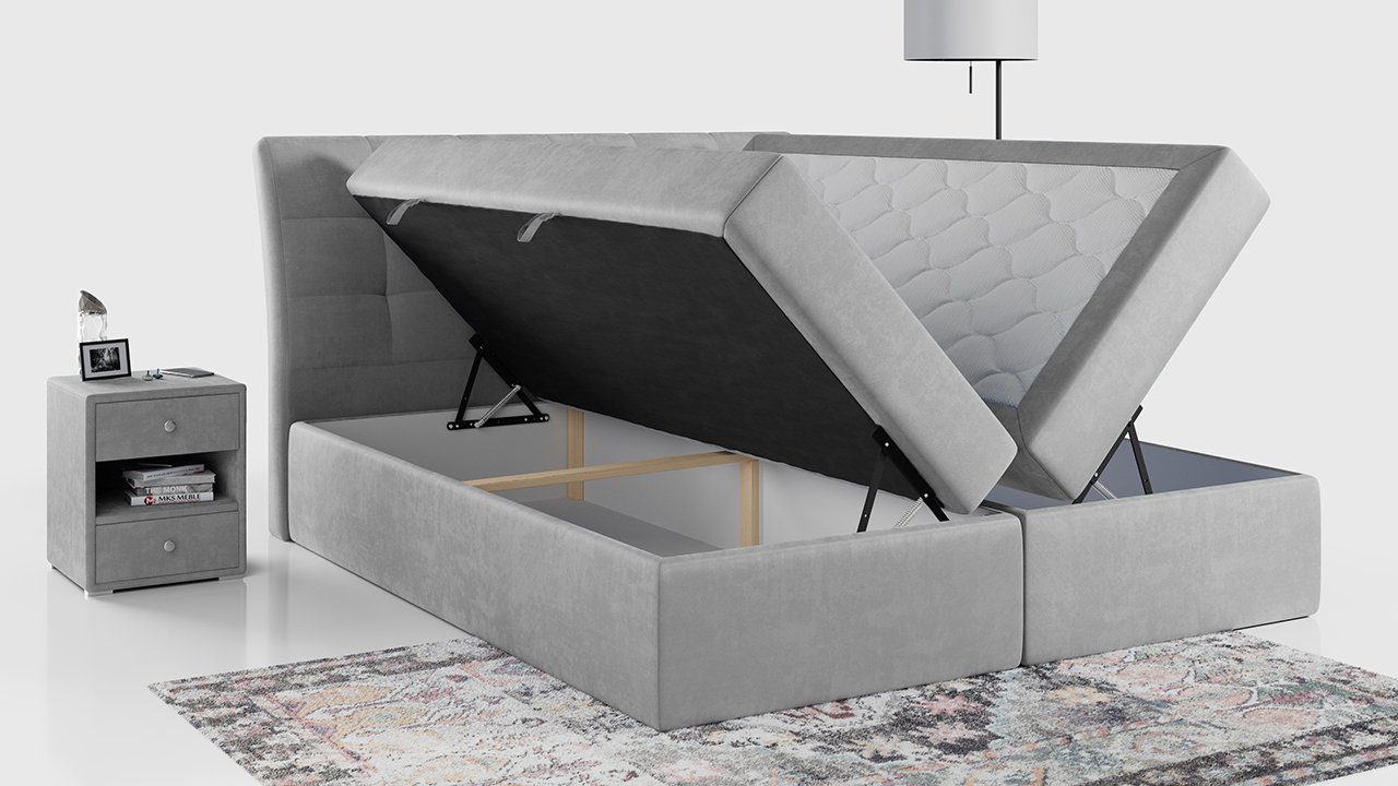 MKS MÖBEL Boxspringbett DIEGOS, Bett mit Bettkasten und Kopfteil, Polsterbett mit Multipocket-Matratze