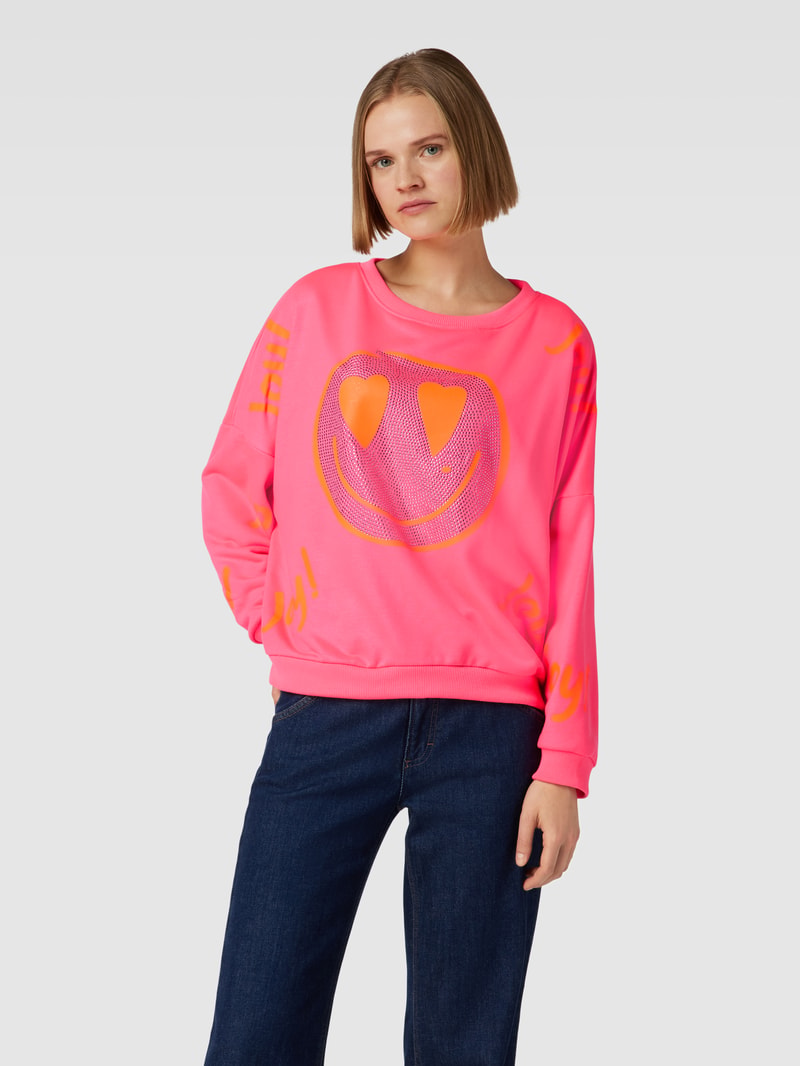 Sweatshirt mit Strasssteinbesatz Modell 'JOY' in pink