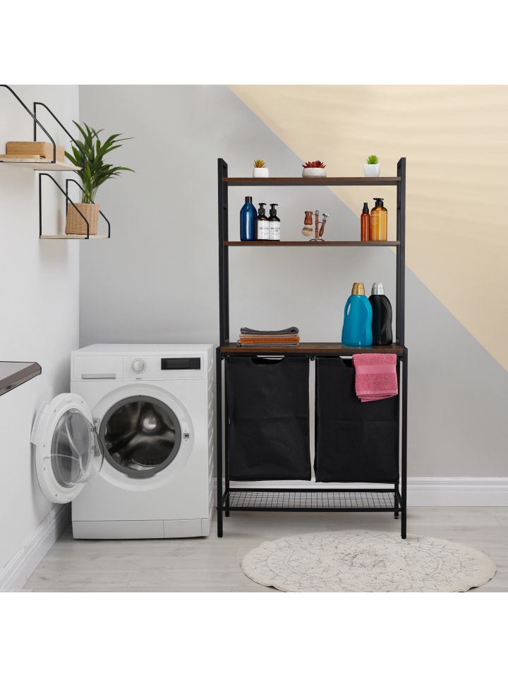 relaxdays Wäschekorbregal in Schwarz/ Braun - (B)80 x (H)162 x (T)34 cm günstig kaufen onesize