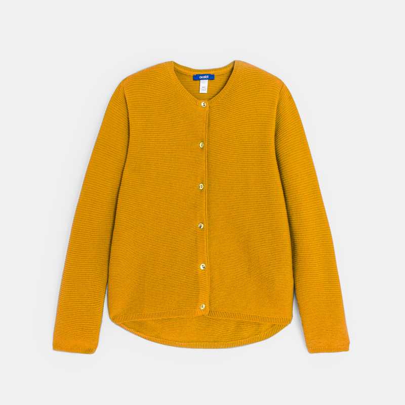 Gilet côtelé boutonné jaune fille