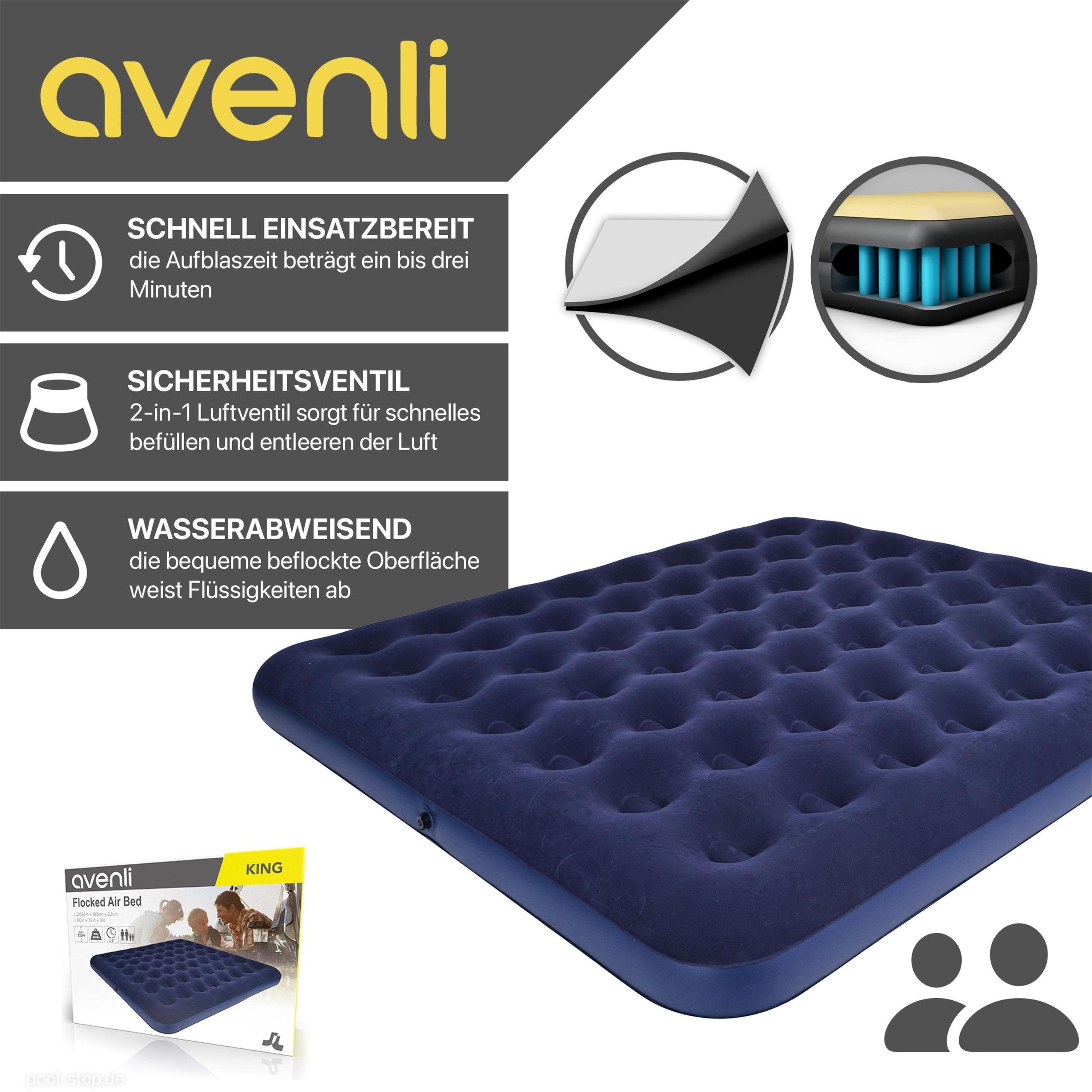 Avenli Luftbett Campingbett aufblasbar, (Luftmatratze für 2 Personen), Gästebett mit beflockter Oberfläche