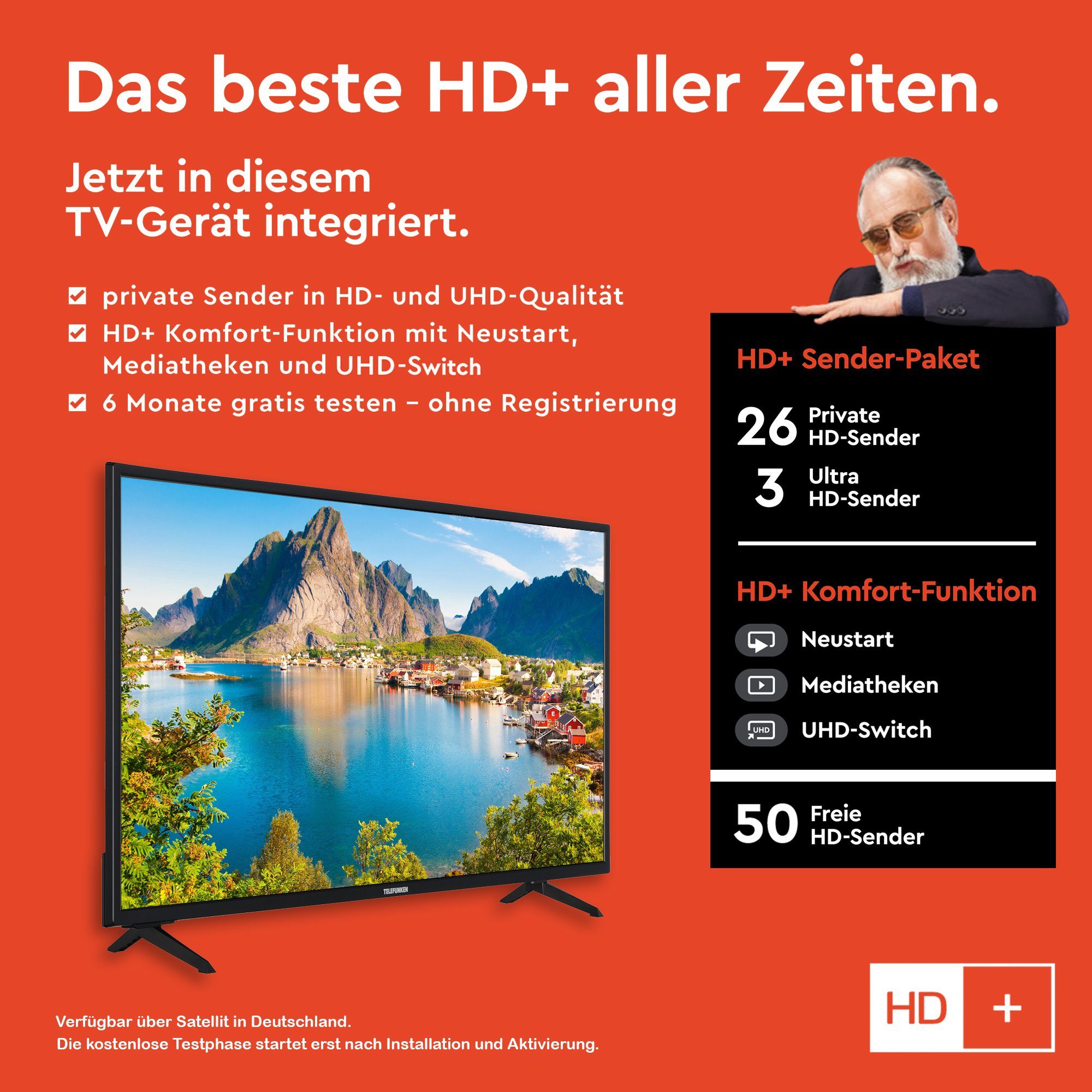 Telefunken XU43SN550S LCD-LED Fernseher (108 cm/43 Zoll, 4K Ultra HD, Smart TV, HDR, Triple-Tuner, Dolby Atmos, 6 Monate HD+ inkl)