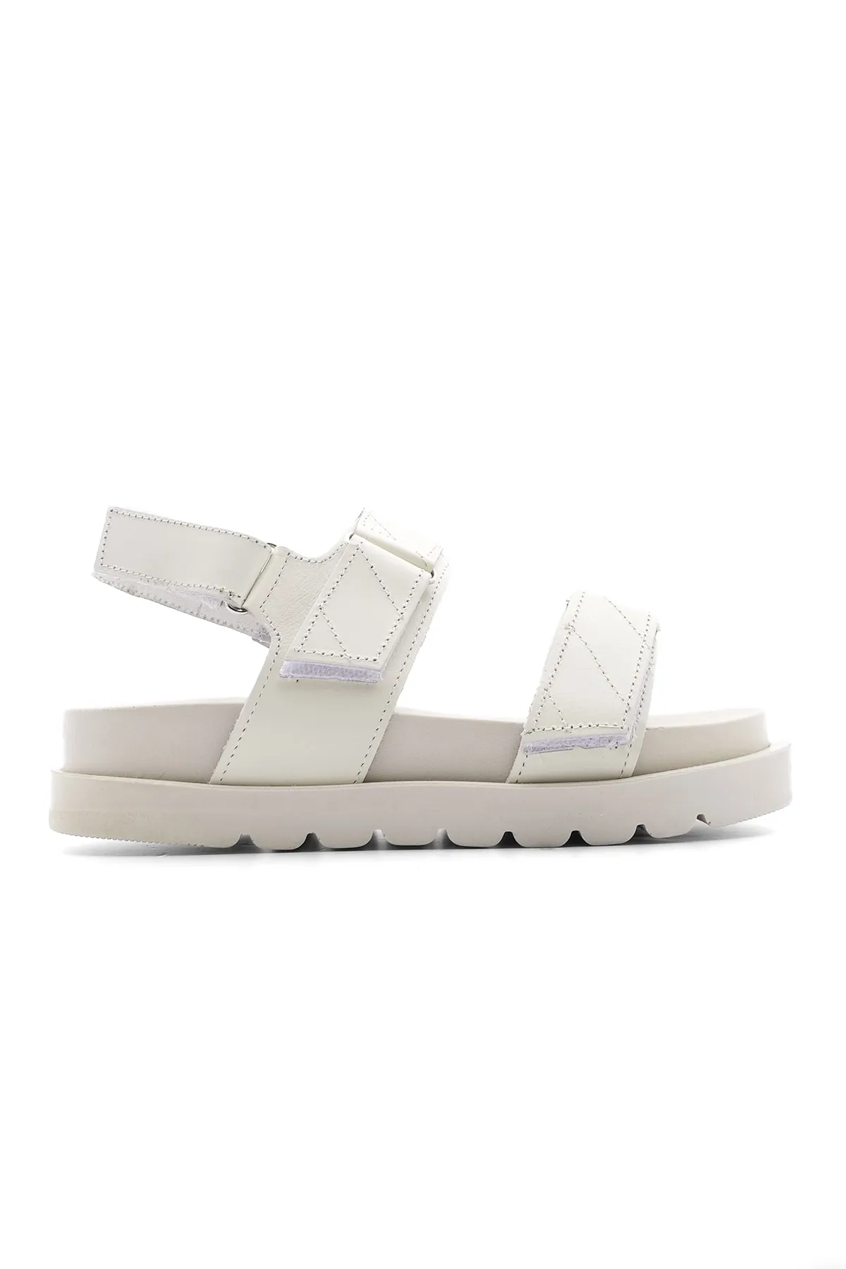 Marjin  Damen Sandalen mit Klettverschluss aus echtem Leder Hifaz Beige