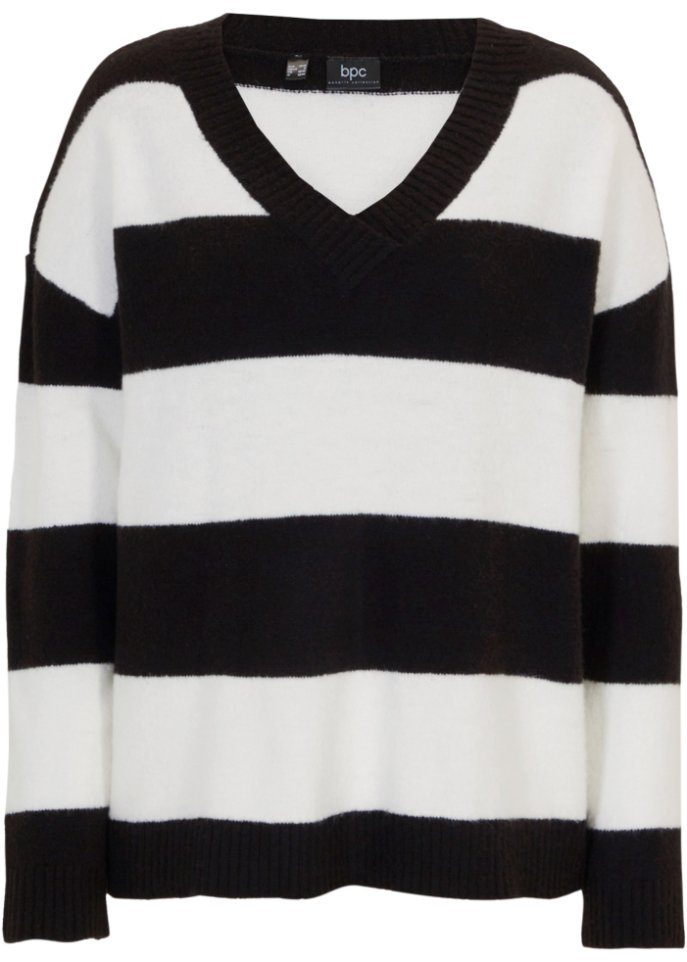 Gestreifter Pullover mit V-Ausschnitt