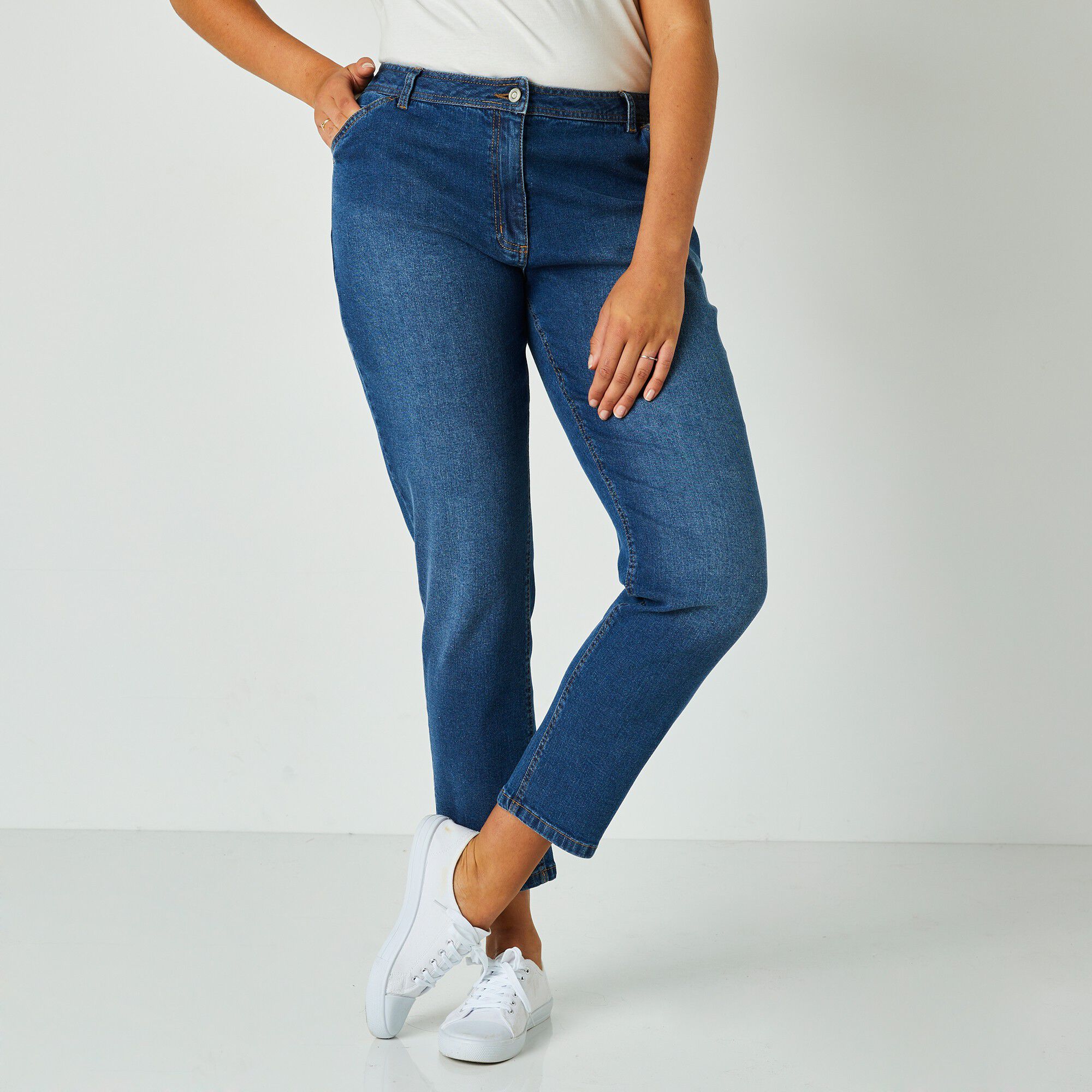 Pantalon mom, denim stretch